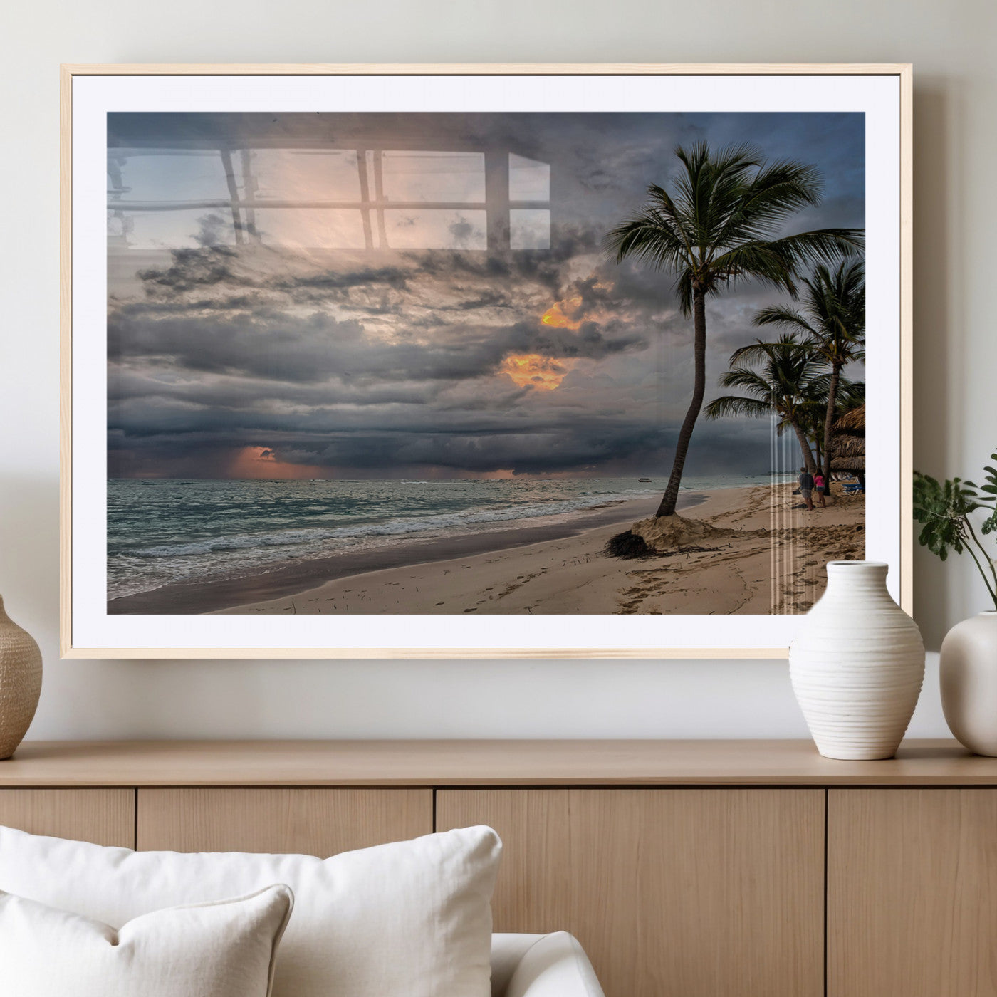 MGC-FP-36x24 - Tropical Storm Wall Art Canvas Print, Framed Moody Beach Art Picture Print, Dramatic Sky Perfect Tropical Coastal Decor Artwork