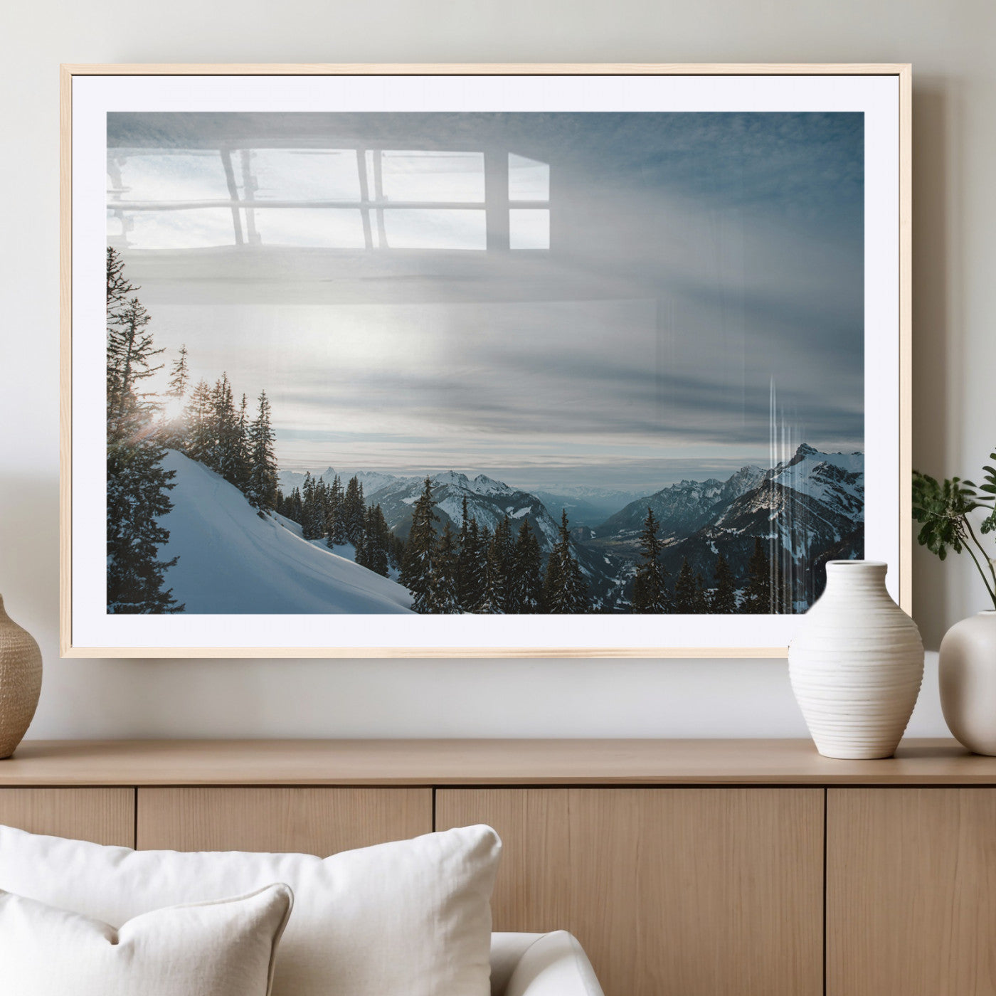MGC-FP-36x24 - Snowy Mountains Wall Art Canvas Print, Framed Alpine Landscape Art Picture Print, Frosty Peaks Perfect Nordic Minimalist Decor Artwork