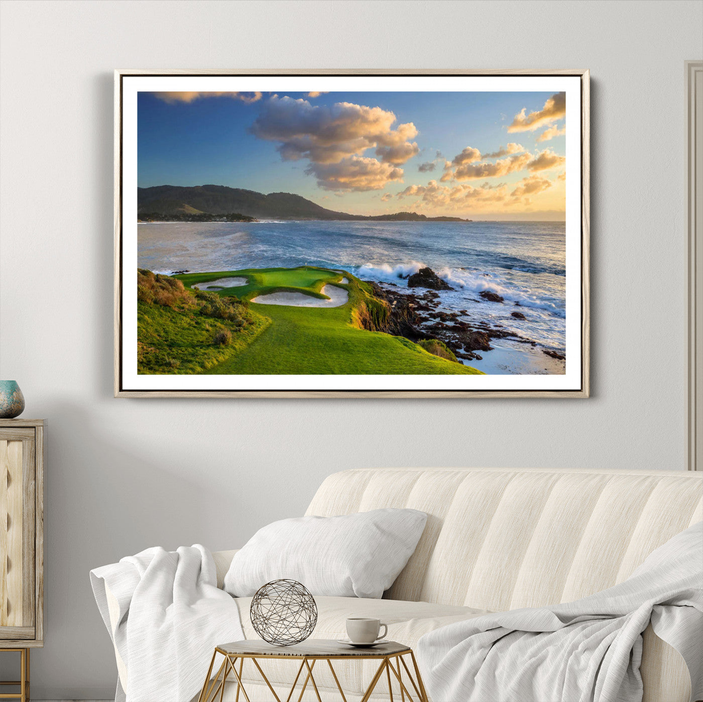 50107048-MGC-FP-36x24_Natural-Pebble Beach Golf Links Wall Art Canvas Print – Iconic Coastal Golf Course Artwork, Perfect for Office, Man Cave, or Golf Lover’s Decor