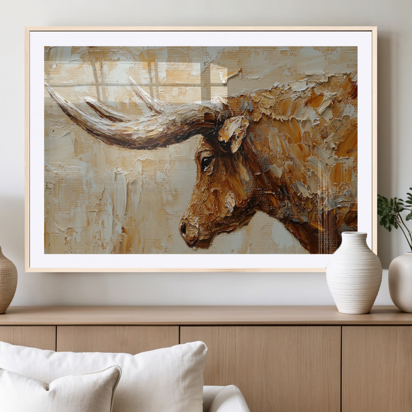 MGC-FP-36x24 - Rustic Longhorn Bull Wall Art Canvas Print – Vintage Western Cattle Painting, Texas Steer Artwork
