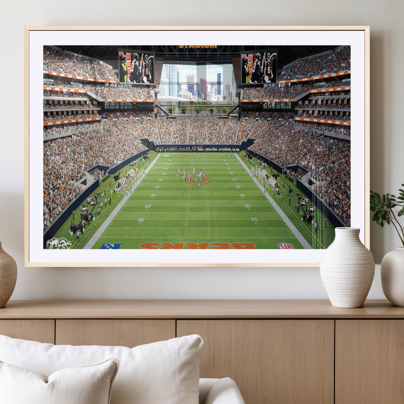 MGC-FP-36x24 - Chicago Bears Soldiers Field Wall Art Canvas Print – Framed Football Stadium Artwork for Sports