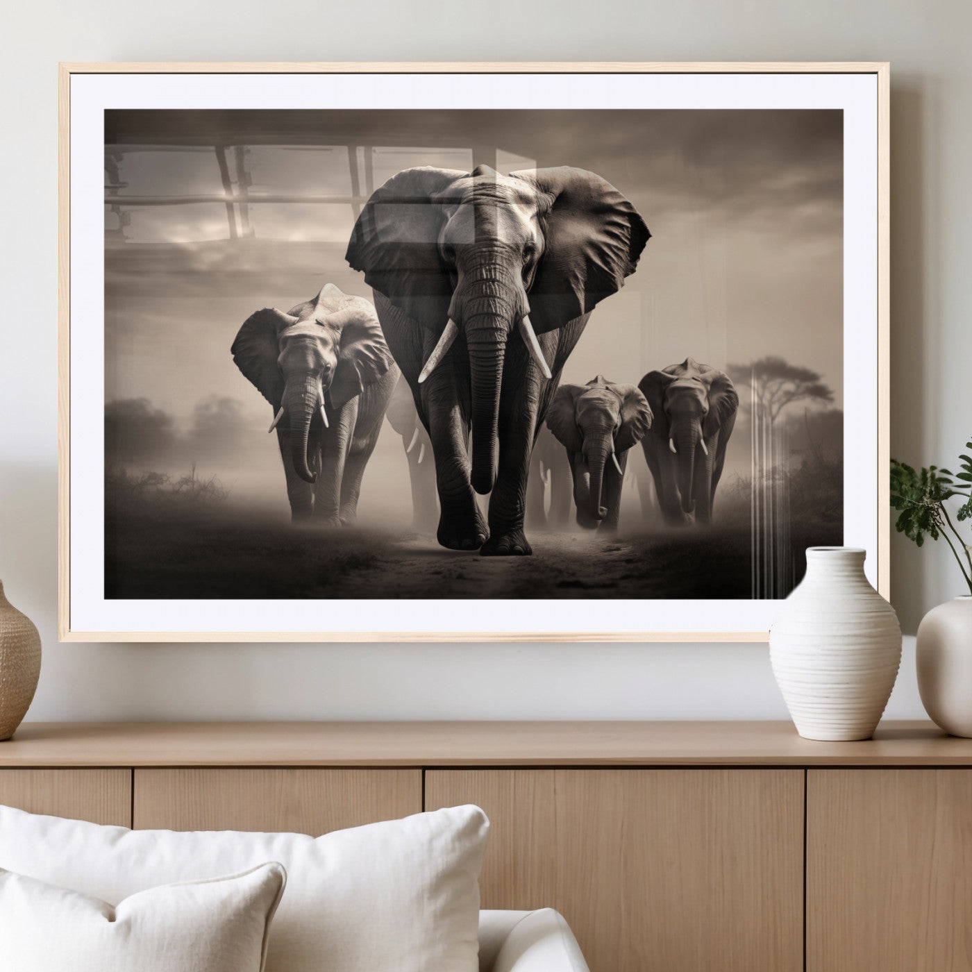 MGC-FP-36x24 - Elephant Family Wall Art Canvas Print, Framed Elephant Wall Art Home Decor