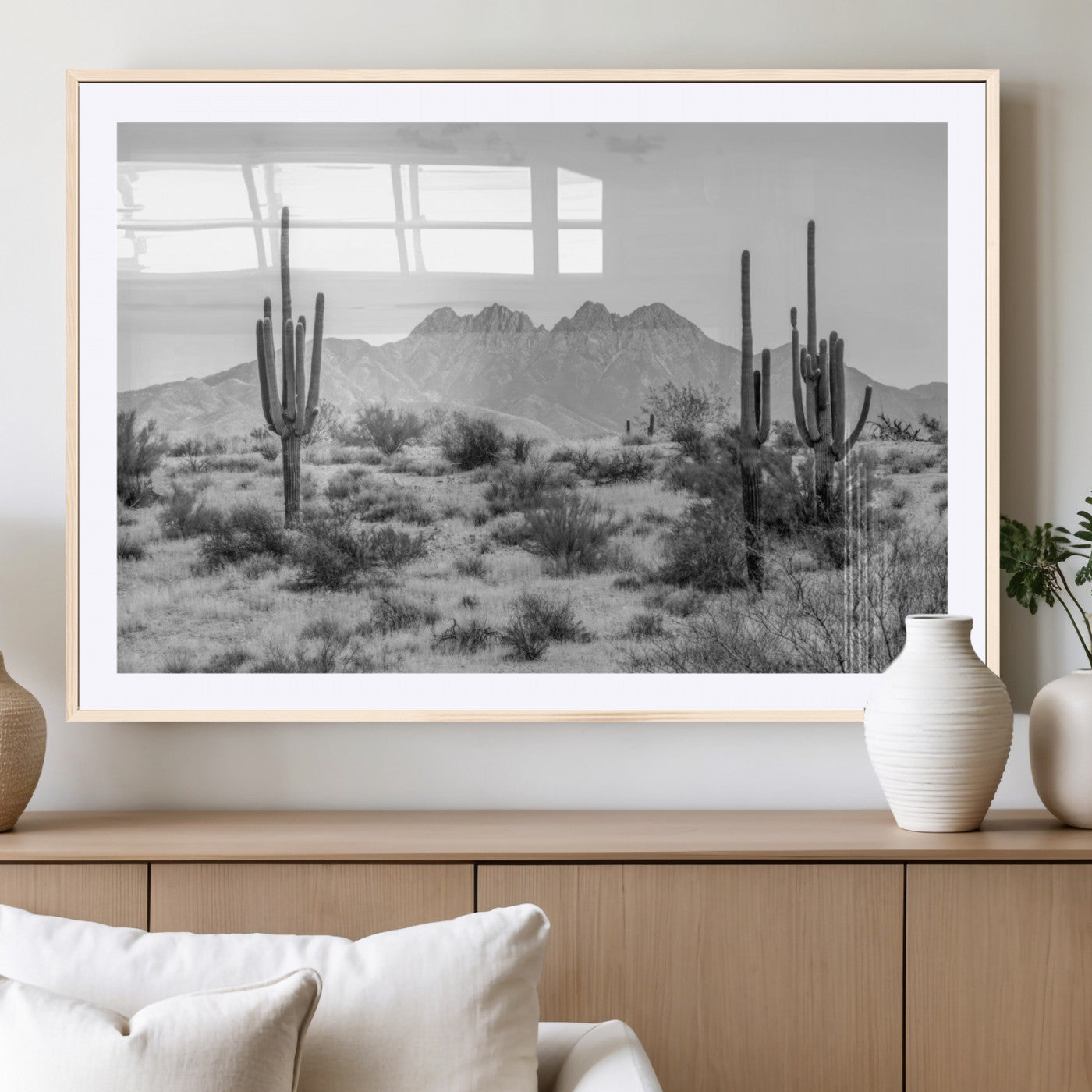 97436PHN-MGC-FP-36x24_Natural-Black White Arizona Desert Canvas Wall Art Cactus Farmhouse Wall Art