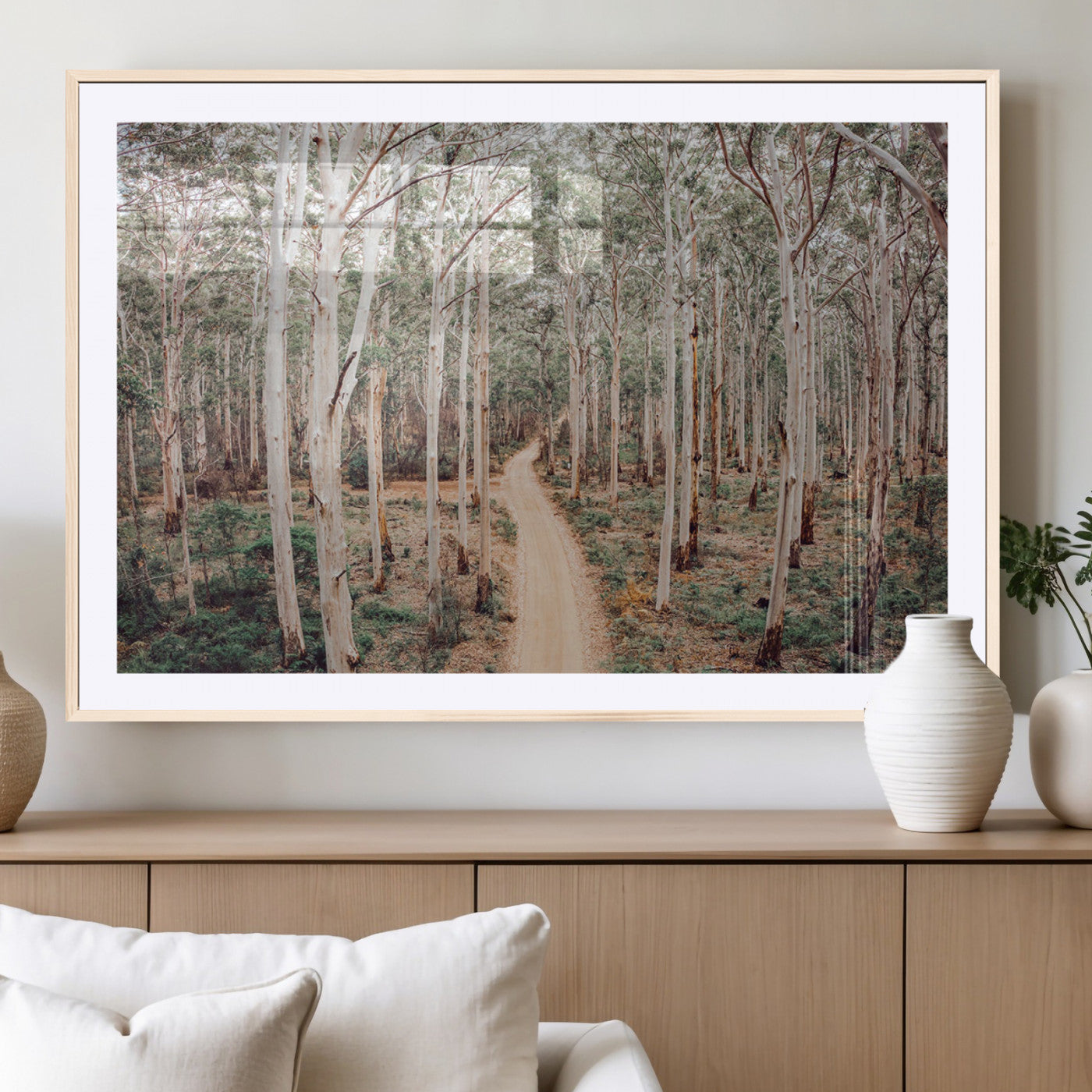 24760563-MGC-FP-40x30_Natural-Forest Dirt Road Canvas Wall Art Print, Scenic Woodland Pathway, Tall Trees Nature Canvas for Living Room or Office 1 Panel Wrapped Canvas