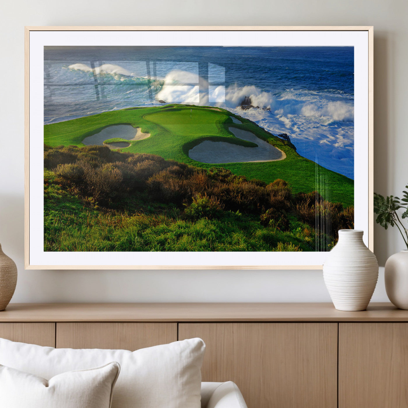 -Ocean Cliffside Golf Course Green Waves Surf Sand Bunker Scenic Coastal Landscape Nature Wall Art