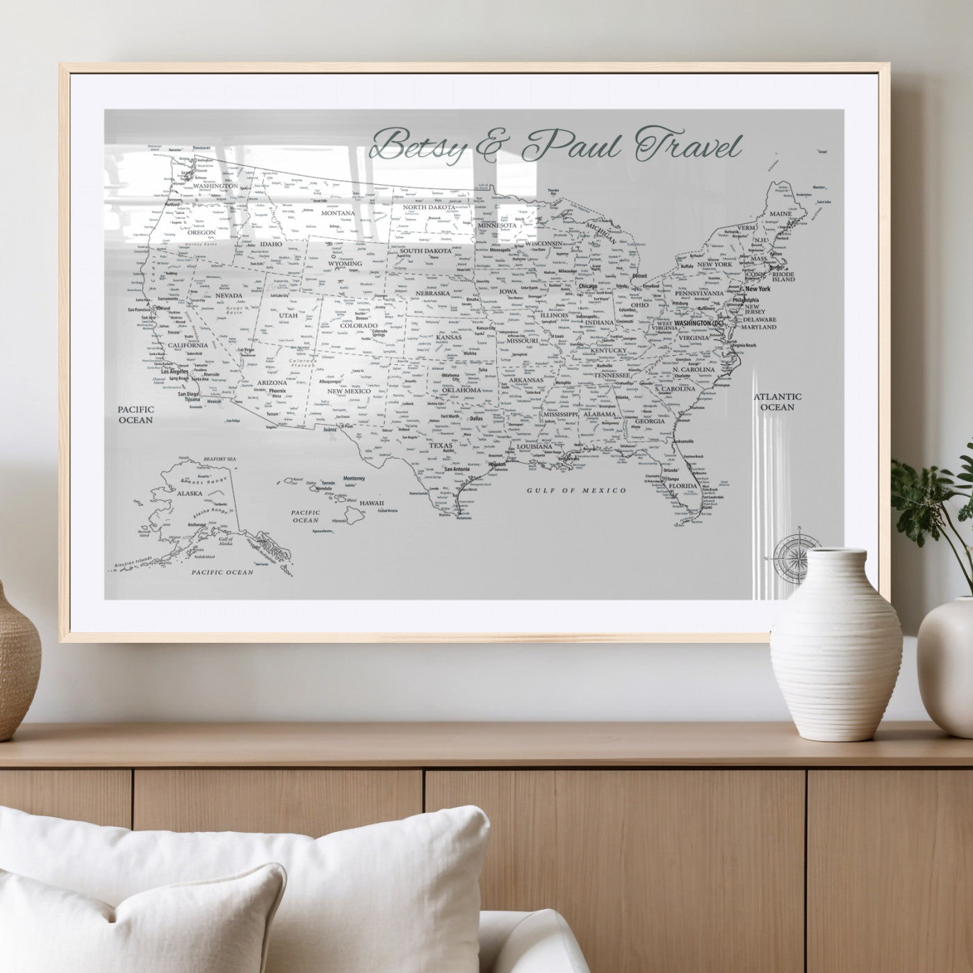 MGC-FP-36x24 - Personalized USA Map Wall Art Canvas Print – Custom Push Pin Travel American Map for Couples, Families, or Office Décor