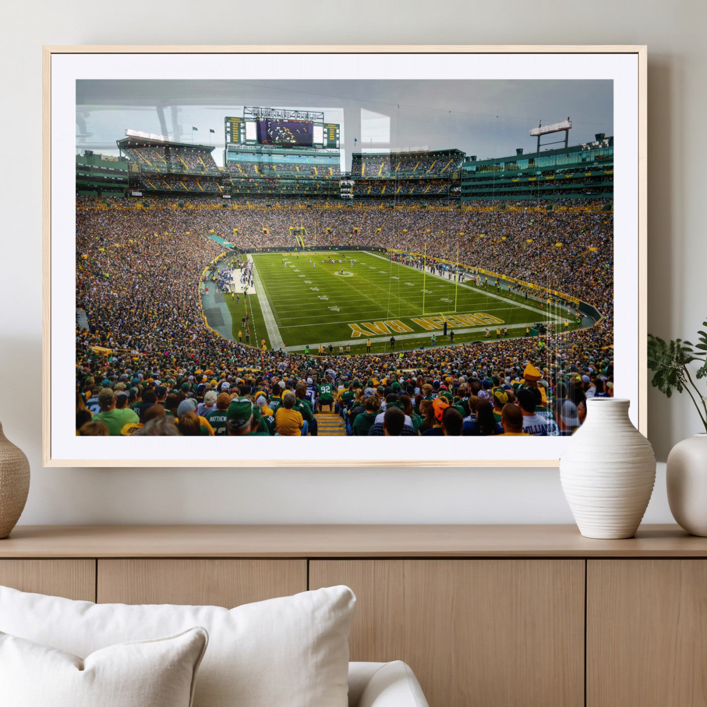 GBP101-MGC-FP-36x24 - Green Bay Packers Lambeau Field Stadium Wall Art Canvas Print, Iconic NFL Football Stadium Artwork, Wisconsin Sports Home Decor