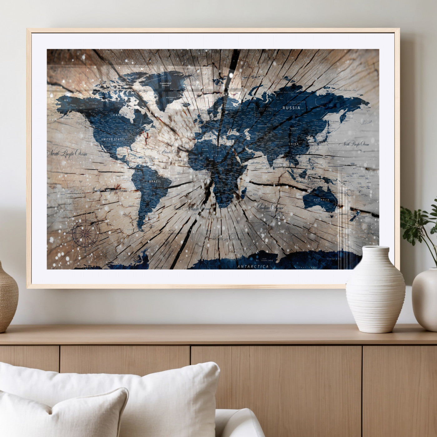 99001695-MGC-FP-36x24 - World Map Wall Art Canvas Print, Modern Decorative Framed Map Artwork Prints for Living Room, Office, Bedroom Wall Decor