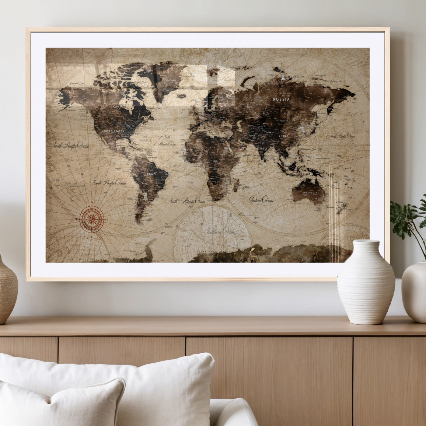 97114757-MGC-FP-36x24 - World Map Wall Art Canvas Print, Modern Decorative Framed Map Artwork Prints for Living Room, Office, Bedroom Wall Decor