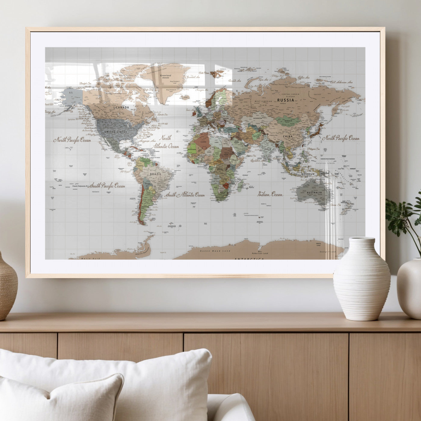 91286788-MGV-CV-36X24 - World Map Wall Art Canvas Print, Modern Decorative Framed Map Artwork Prints for Living Room, Office, Bedroom Wall Decor