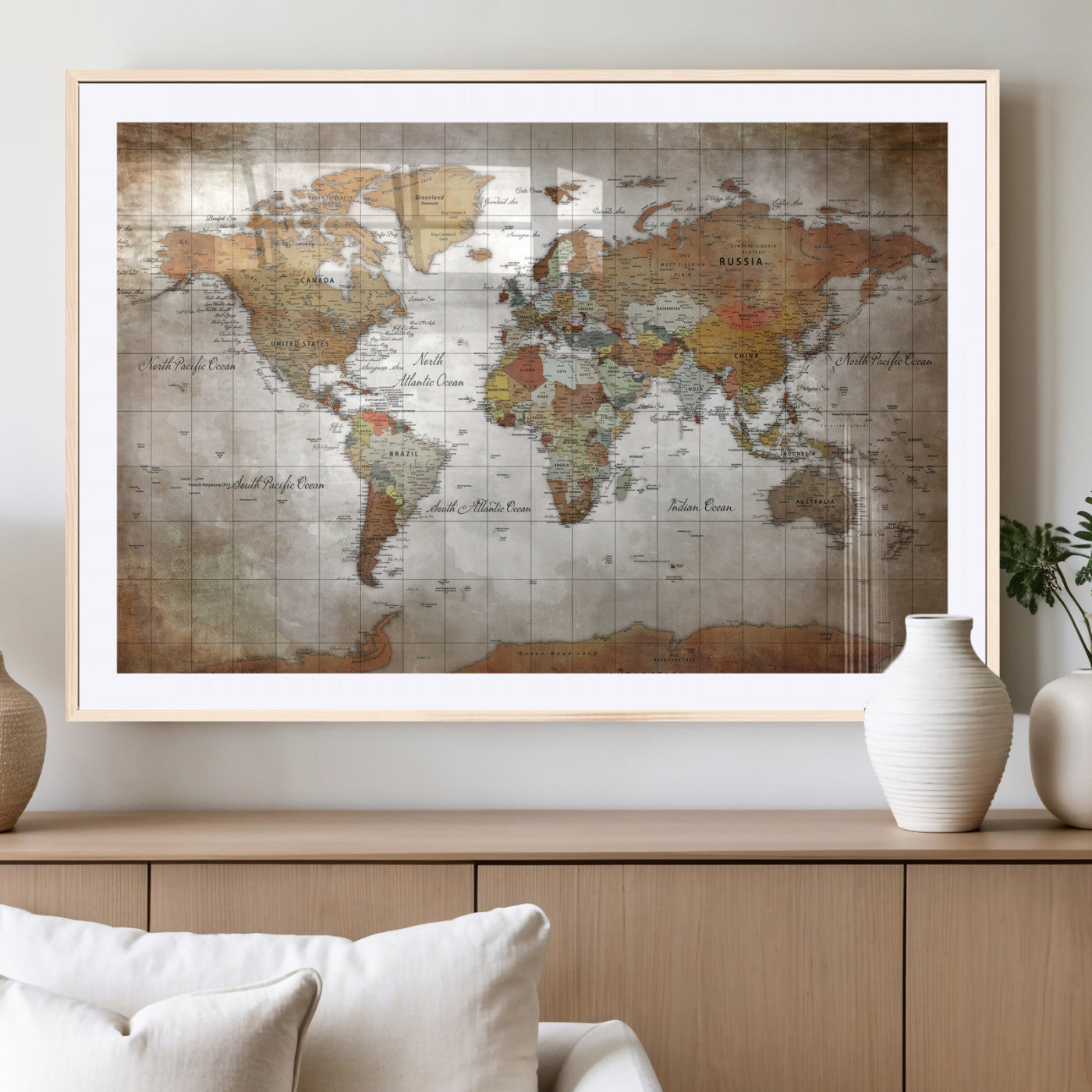 51643807-MGV-CV-36X24 - World Map Wall Art Canvas Print, Modern Decorative Framed Map Artwork Prints for Living Room, Office, Bedroom Wall Decor