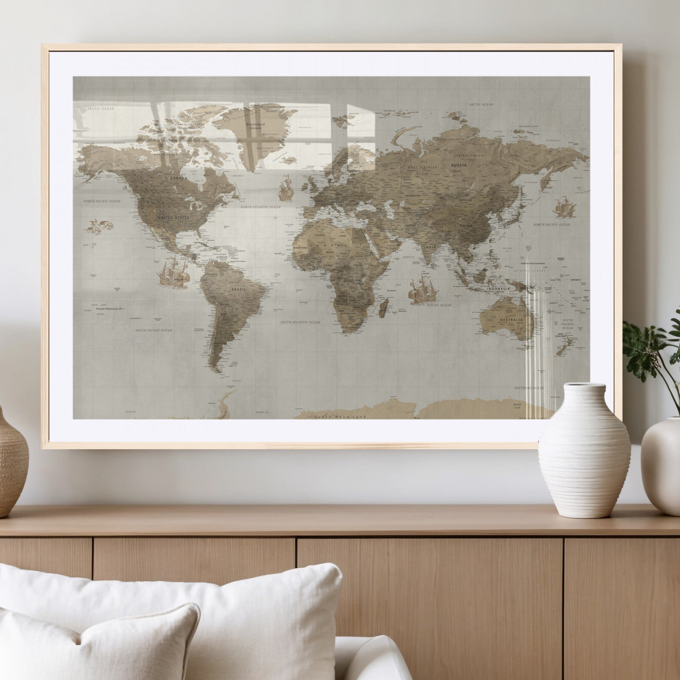 28283260-MGV-CV-36X24 - World Map Wall Art Canvas Print, Modern Decorative Framed Map Artwork Prints for Living Room, Office, Bedroom Wall Decor