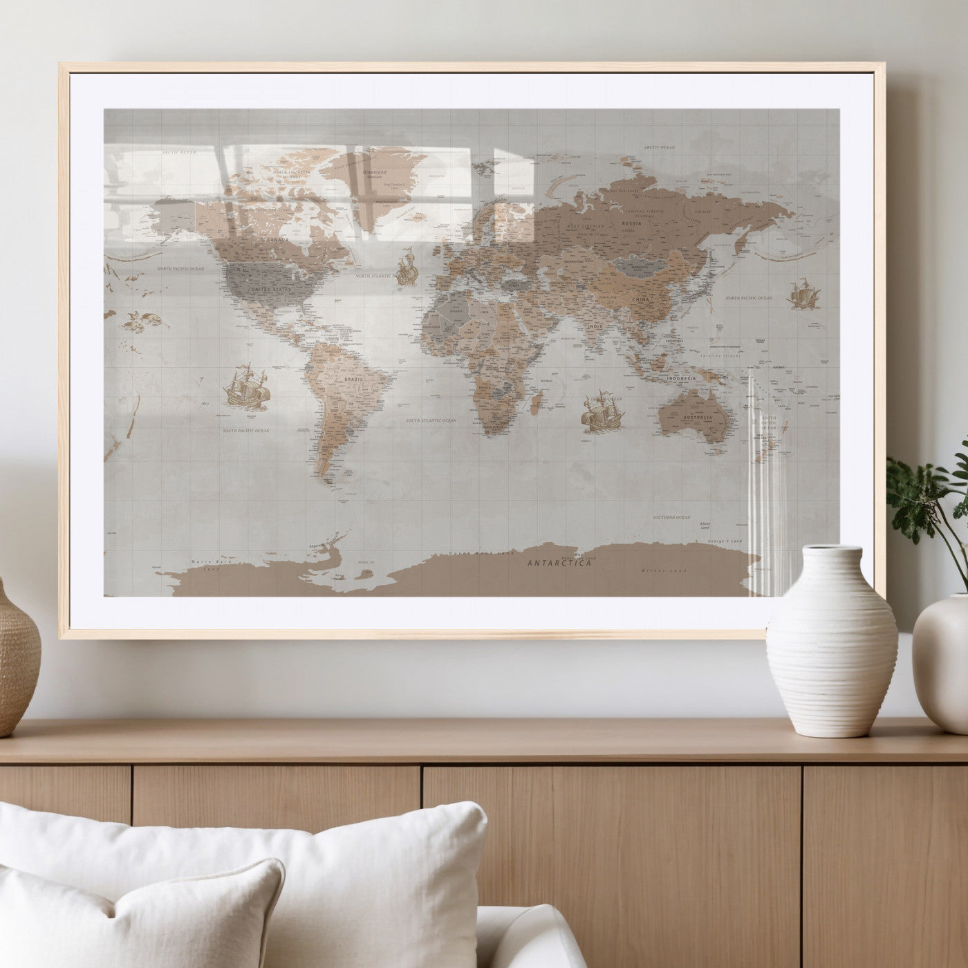 85057279-MGV-CV-36X24 - World Map Wall Art Canvas Print, Modern Decorative Framed Map Artwork Prints for Living Room, Office, Bedroom Wall Decor
