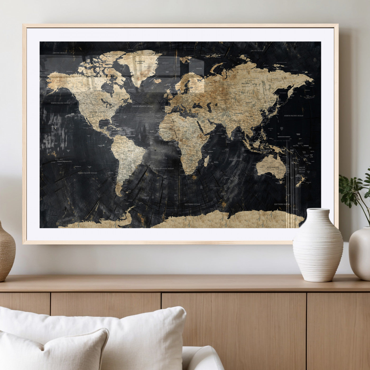 45535041-MGV-CV-36X24 - World Map Wall Art Canvas Print, Modern Decorative Framed Map Artwork Prints for Living Room, Office, Bedroom Wall Decor