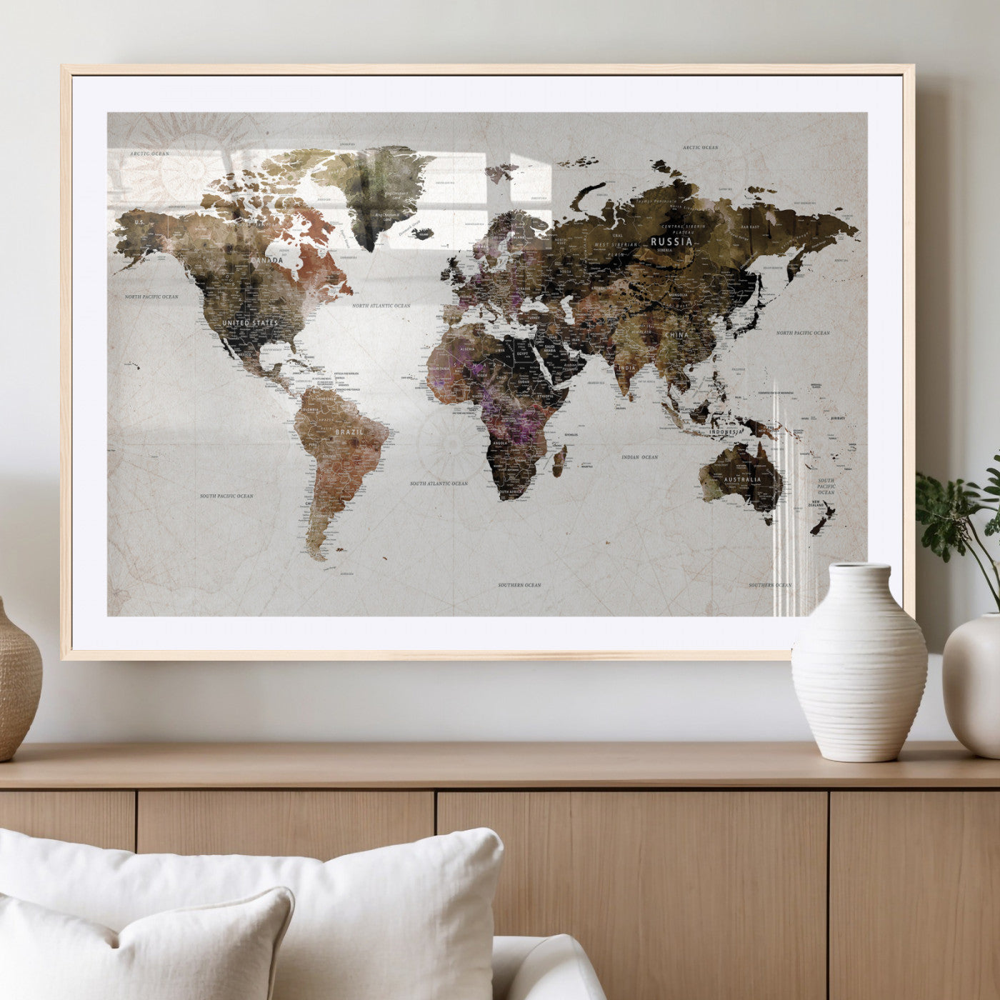 77651968-MGV-CV-36X24 - World Map Wall Art Canvas Print, Modern Decorative Framed Map Artwork Prints for Living Room, Office, Bedroom Wall Decor