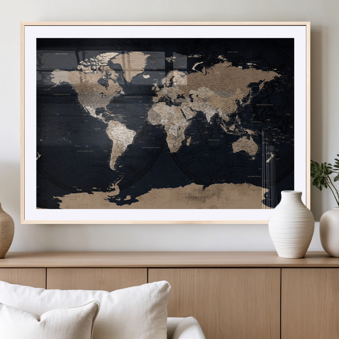 25812727-MGV-CV-36X24 - World Map Wall Art Canvas Print, Modern Decorative Framed Map Artwork Prints for Living Room, Office, Bedroom Wall Decor