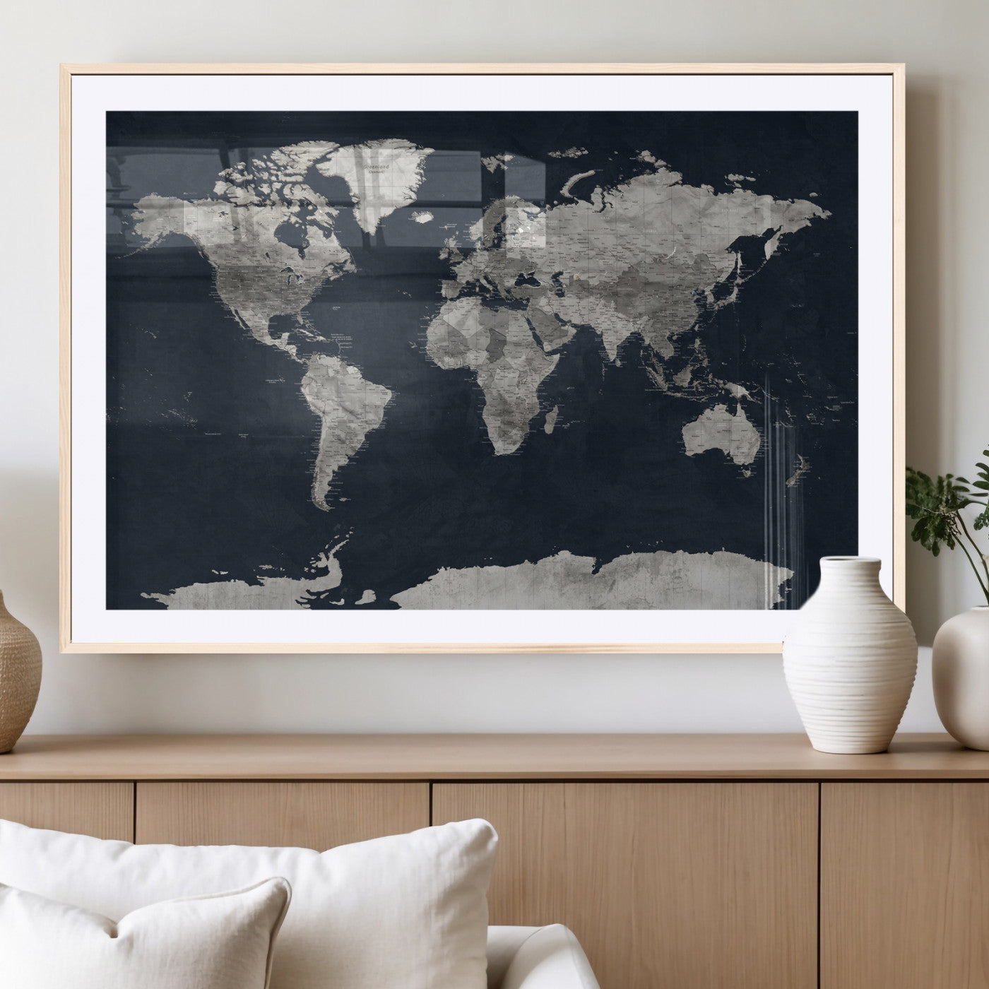 53886659-MGV-CV-36X24 - World Map Wall Art Canvas Print, Modern Decorative Framed Map Artwork Prints for Living Room, Office, Bedroom Wall Decor