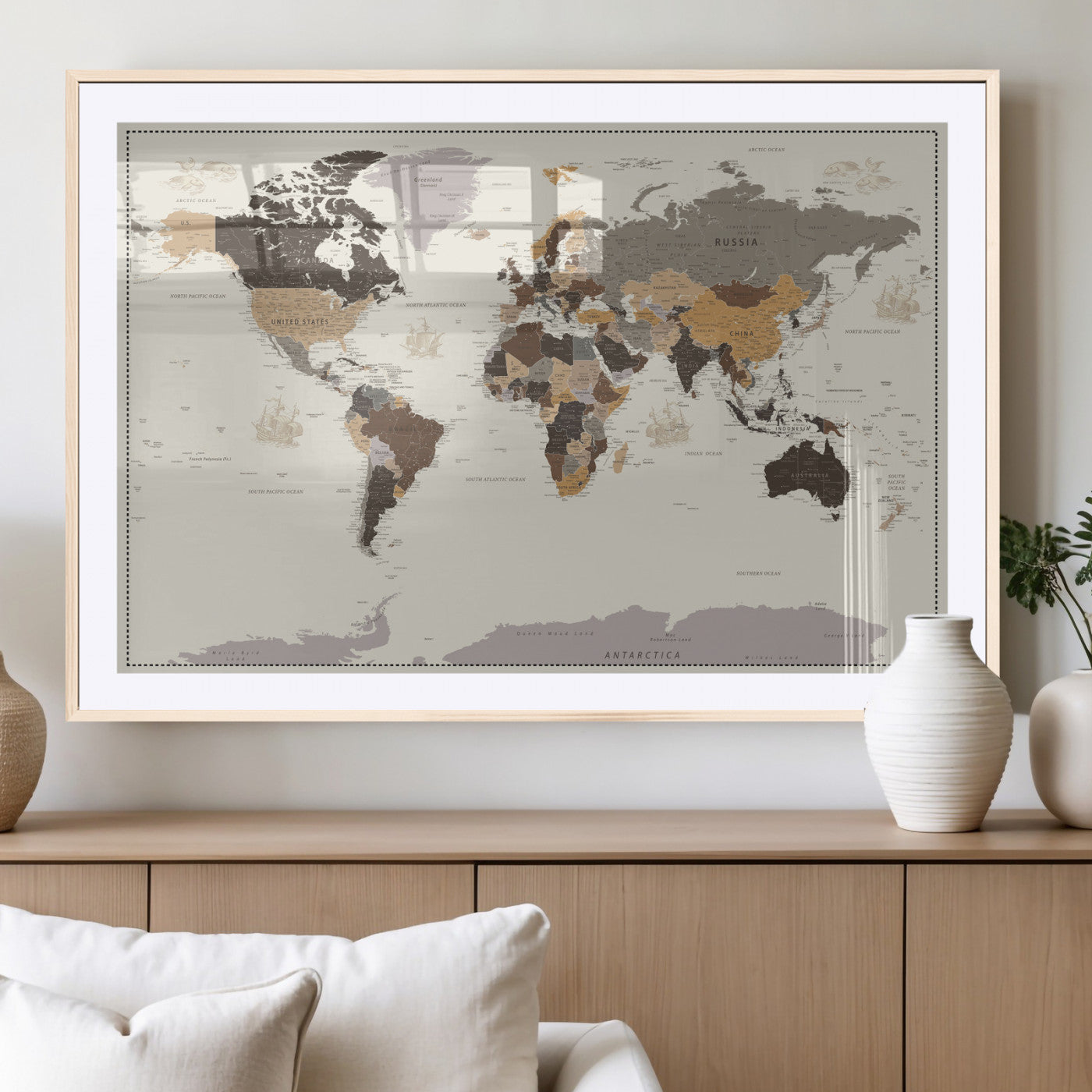 58777746-MGV-CV-36X24 - World Map Wall Art Canvas Print, Modern Decorative Framed Map Artwork Prints for Living Room, Office, Bedroom Wall Decor
