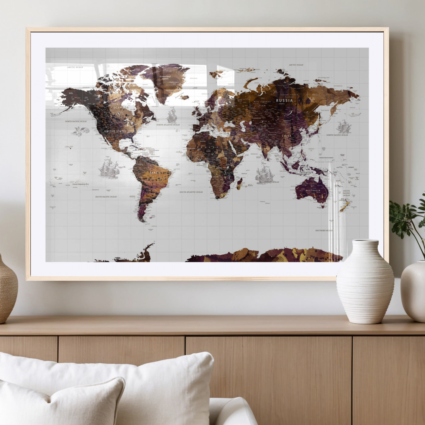 34792695-MGV-CV-36X24 - World Map Wall Art Canvas Print, Modern Decorative Framed Map Artwork Prints for Living Room, Office, Bedroom Wall Decor
