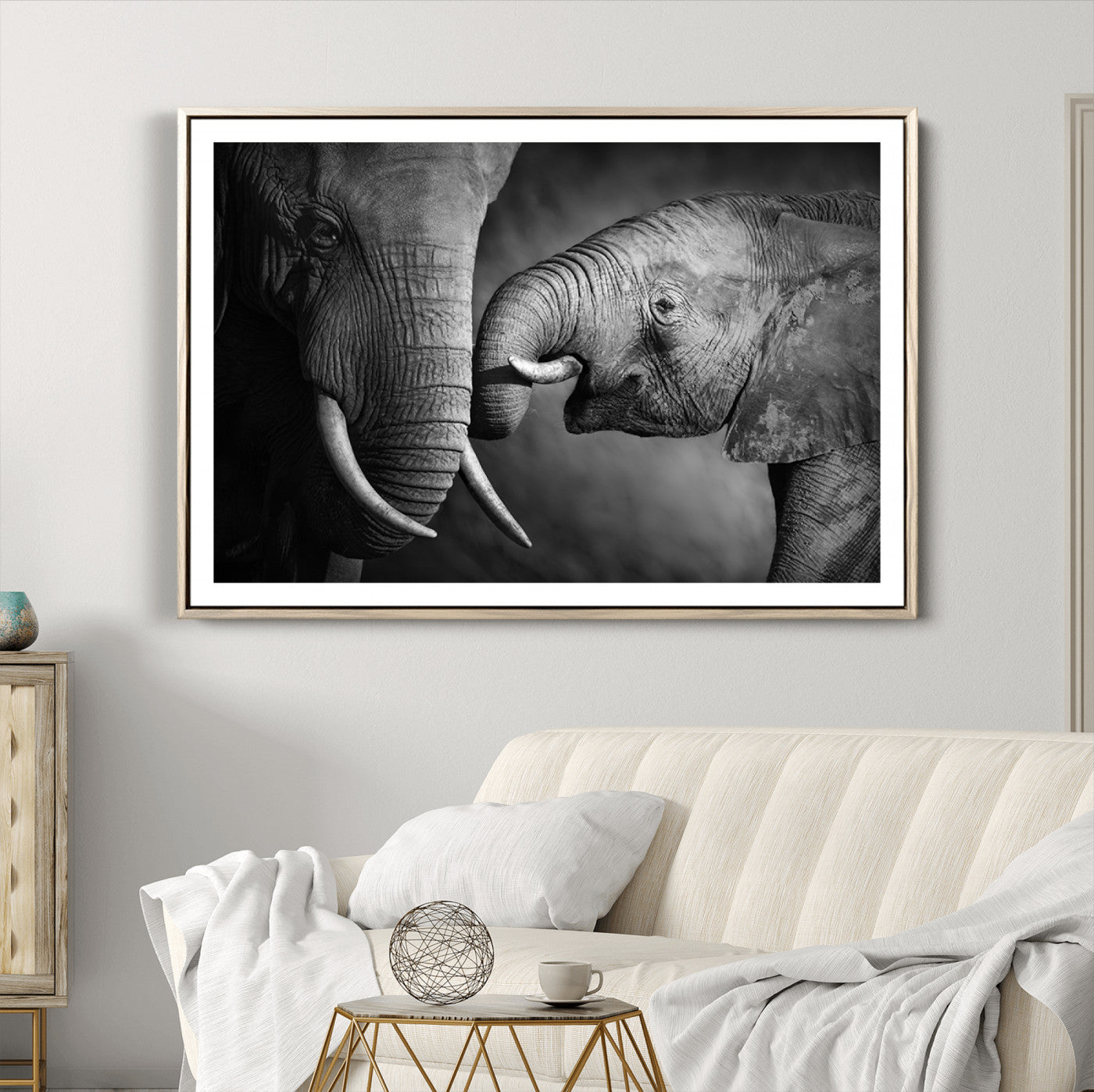 42691-MGV-CV-36X24-Elephant Family Wall Art Canvas, Framed Elephant Family Canvas Print