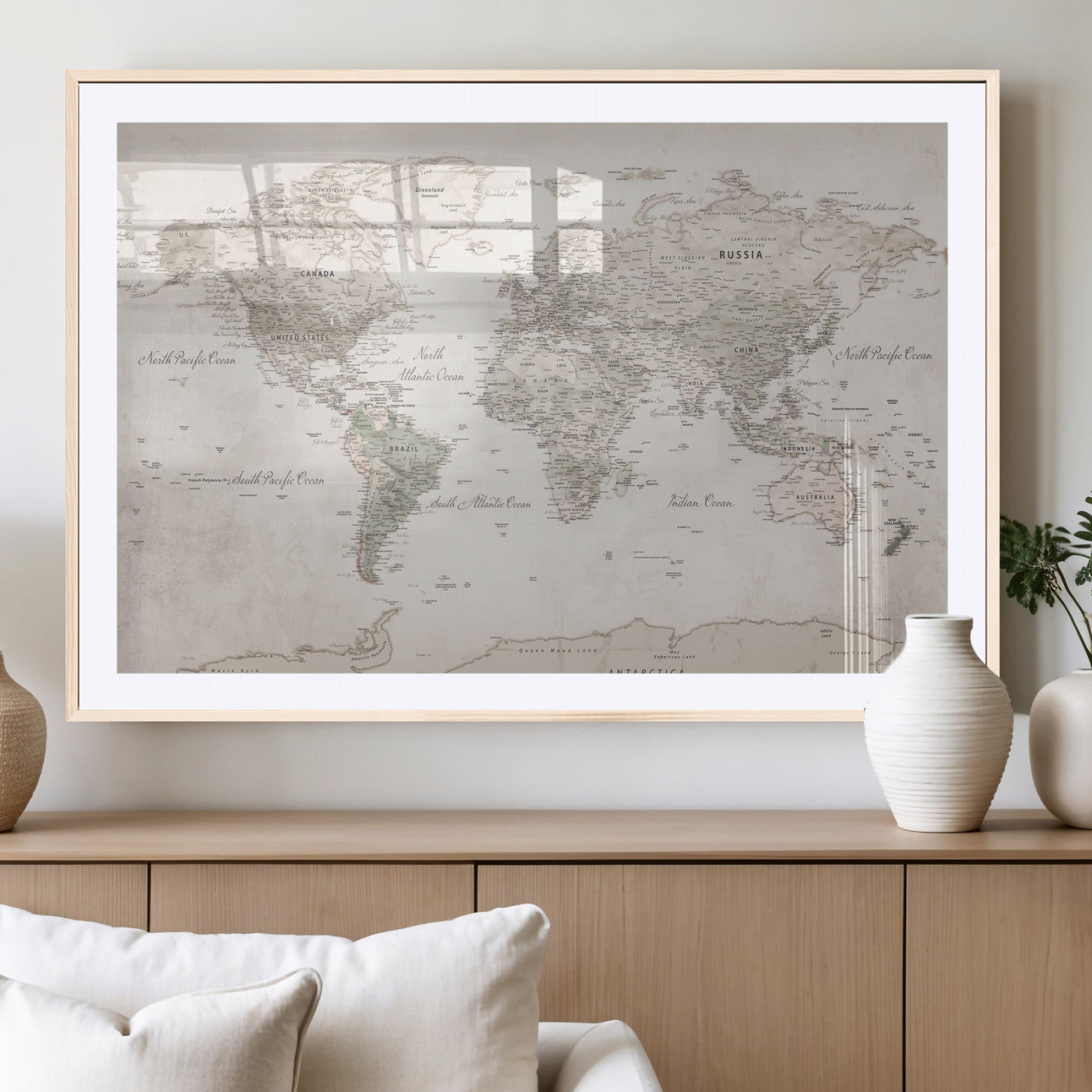 90355419-MGV-CV-36X24 - World Map Wall Art Canvas Print, Modern Decorative Framed Map Artwork Prints for Living Room, Office, Bedroom Wall Decor