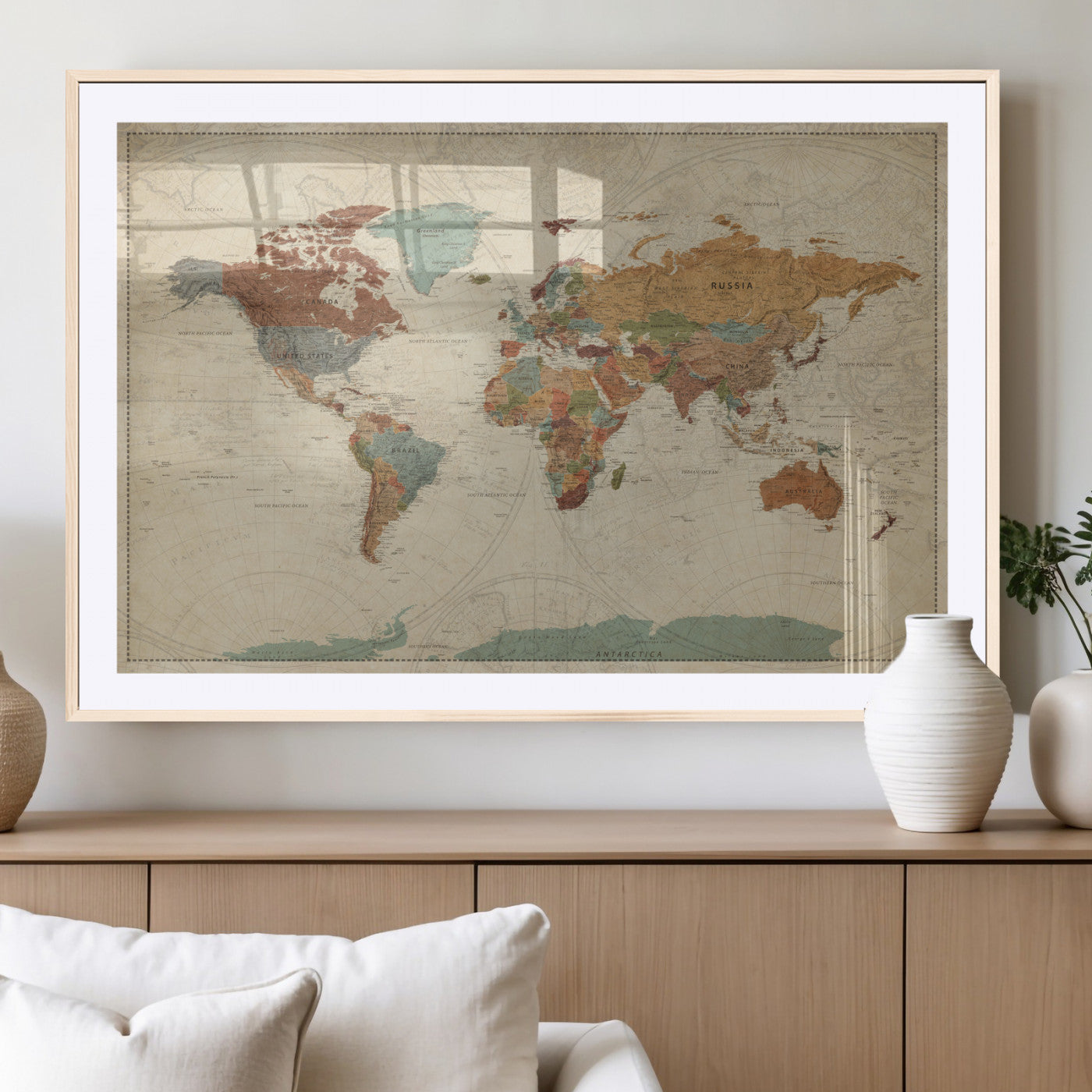 74172497-MGV-CV-36X24 - World Map Wall Art Canvas Print, Modern Decorative Framed Map Artwork Prints for Living Room, Office, Bedroom Wall Decor