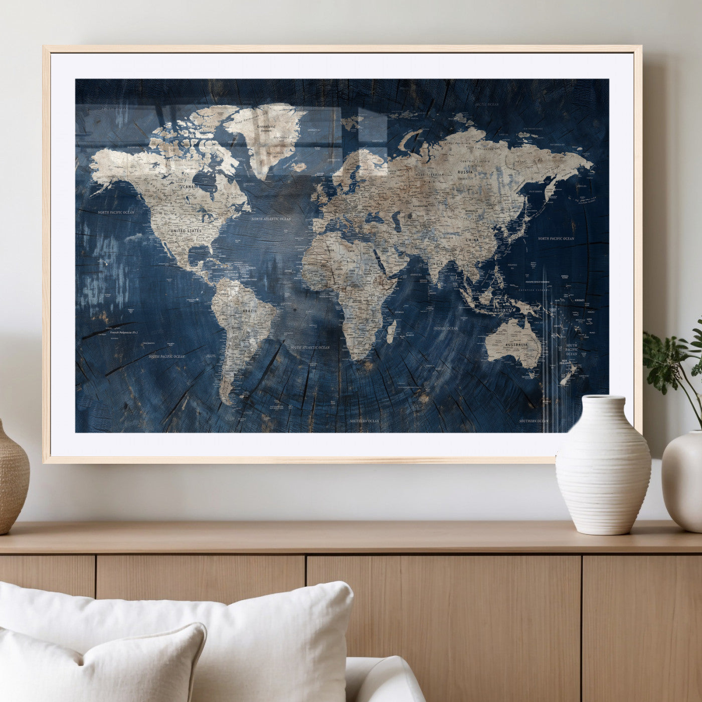 56126010-MGV-CV-36X24 - World Map Wall Art Canvas Print, Modern Decorative Framed Map Artwork Prints for Living Room, Office, Bedroom Wall Decor