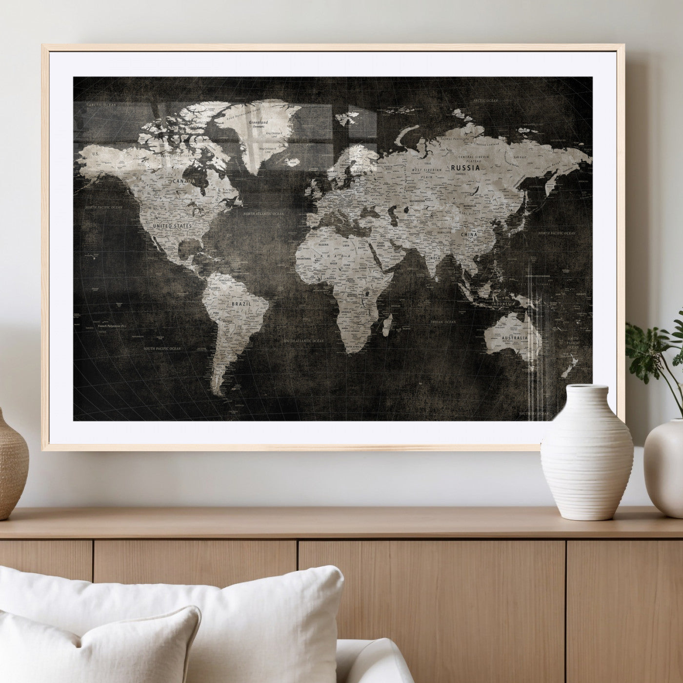 94581666-MGV-CV-36X24 - World Map Wall Art Canvas Print, Modern Decorative Framed Map Artwork Prints for Living Room, Office, Bedroom Wall Decor