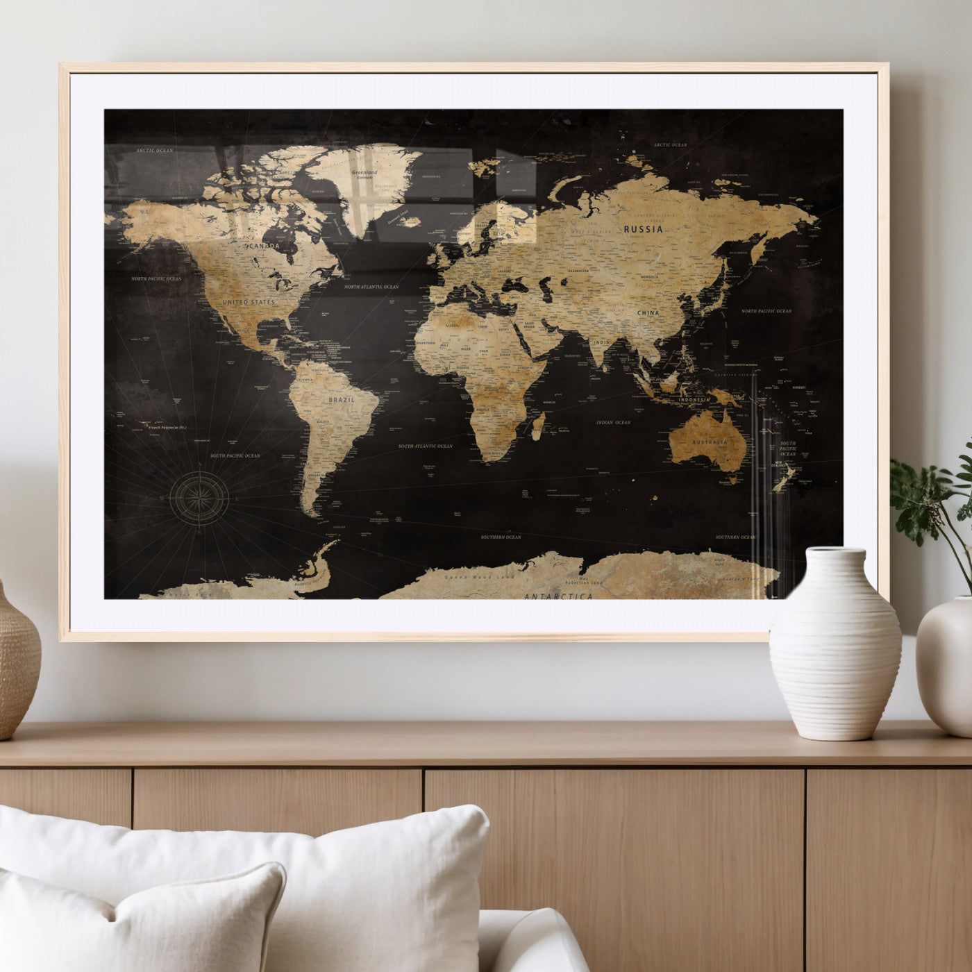70468159-MGV-CV-36X24 - World Map Wall Art Canvas Print, Modern Decorative Framed Map Artwork Prints for Living Room, Office, Bedroom Wall Decor