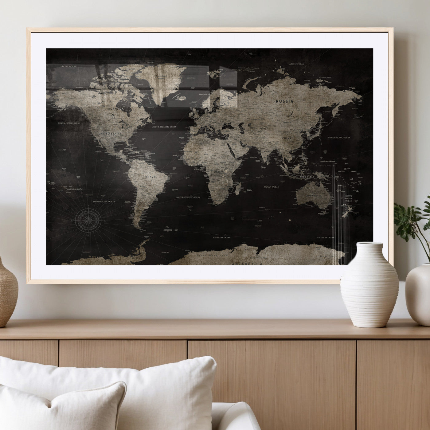 56225956-MGV-CV-36X24 - World Map Wall Art Canvas Print, Modern Decorative Framed Map Artwork Prints for Living Room, Office, Bedroom Wall Decor