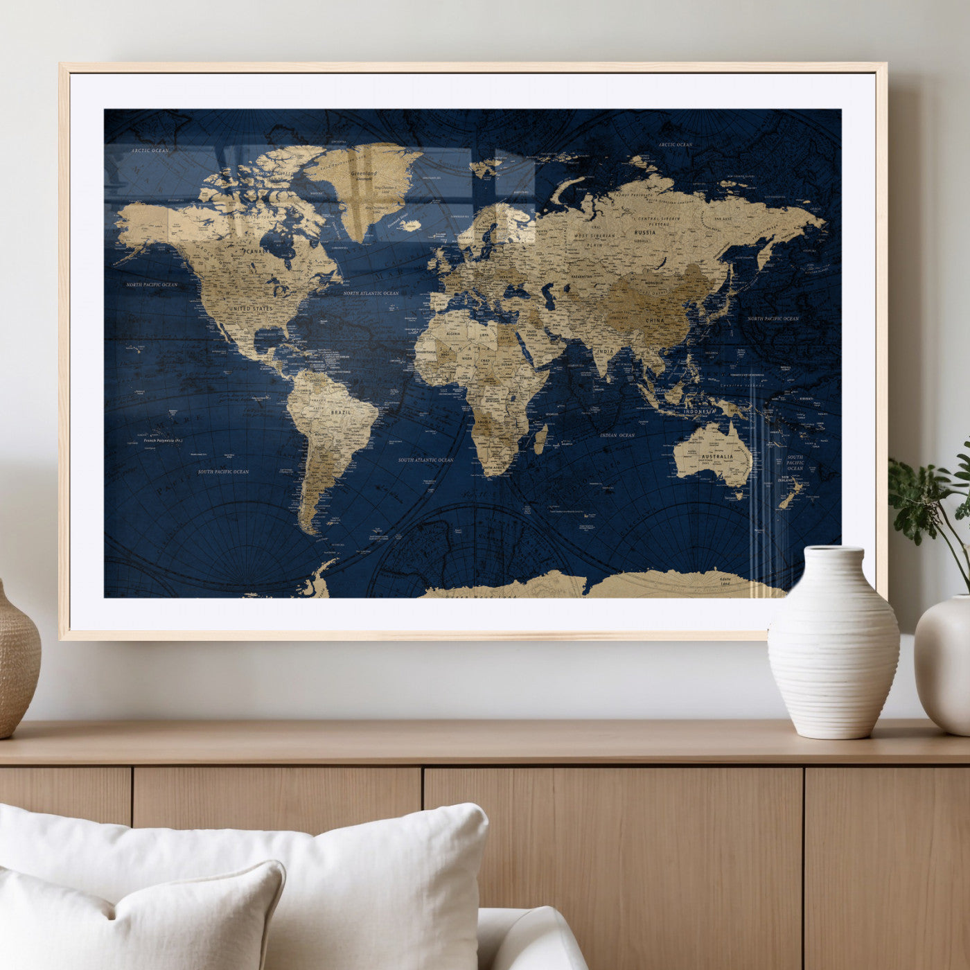 54770746-MGV-CV-36X24 - World Map Wall Art Canvas Print, Modern Decorative Framed Map Artwork Prints for Living Room, Office, Bedroom Wall Decor