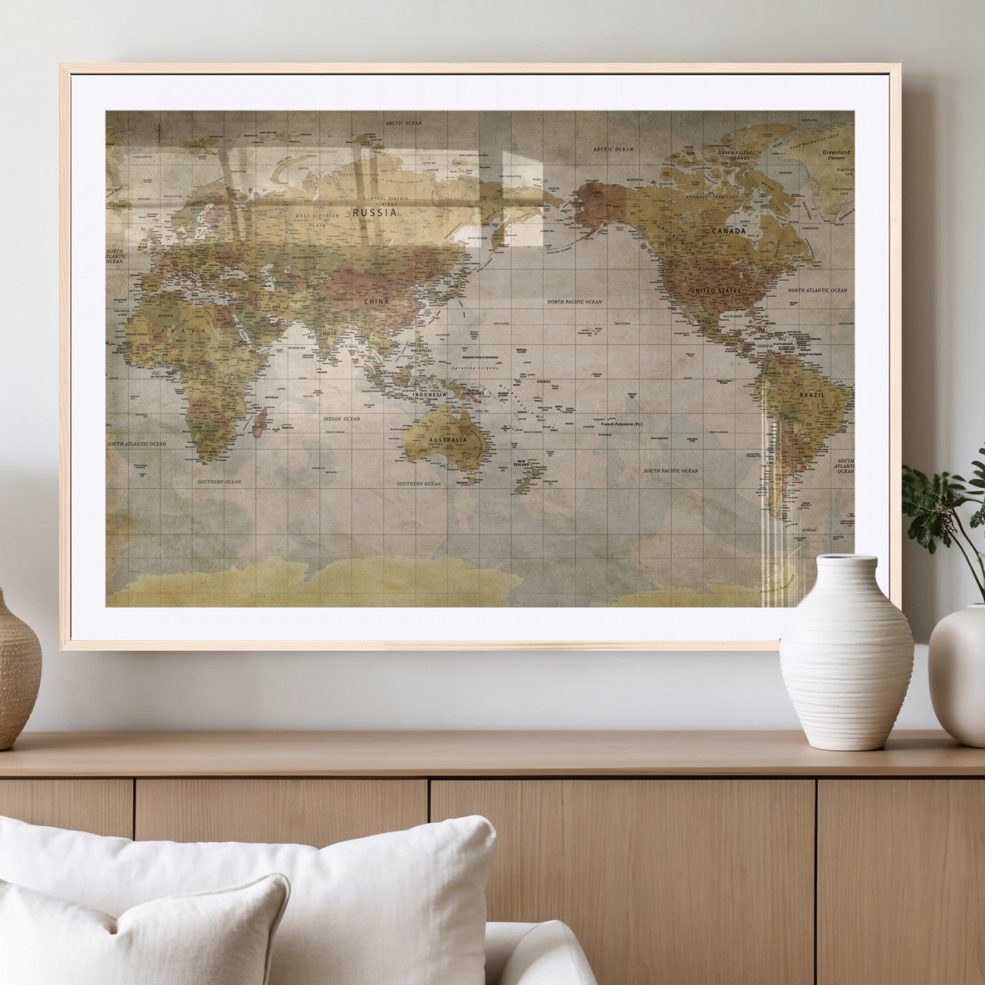 22305205-MGV-CV-36X24 - World Map Wall Art Canvas Print, Modern Decorative Framed Map Artwork Prints for Living Room, Office, Bedroom Wall Decor