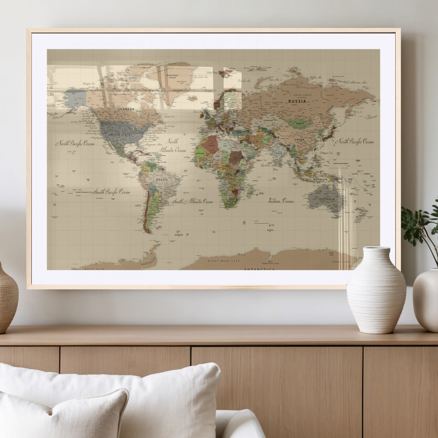 31407854-MGV-CV-36X24 - World Map Wall Art Canvas Print, Modern Decorative Framed Map Artwork Prints for Living Room, Office, Bedroom Wall Decor