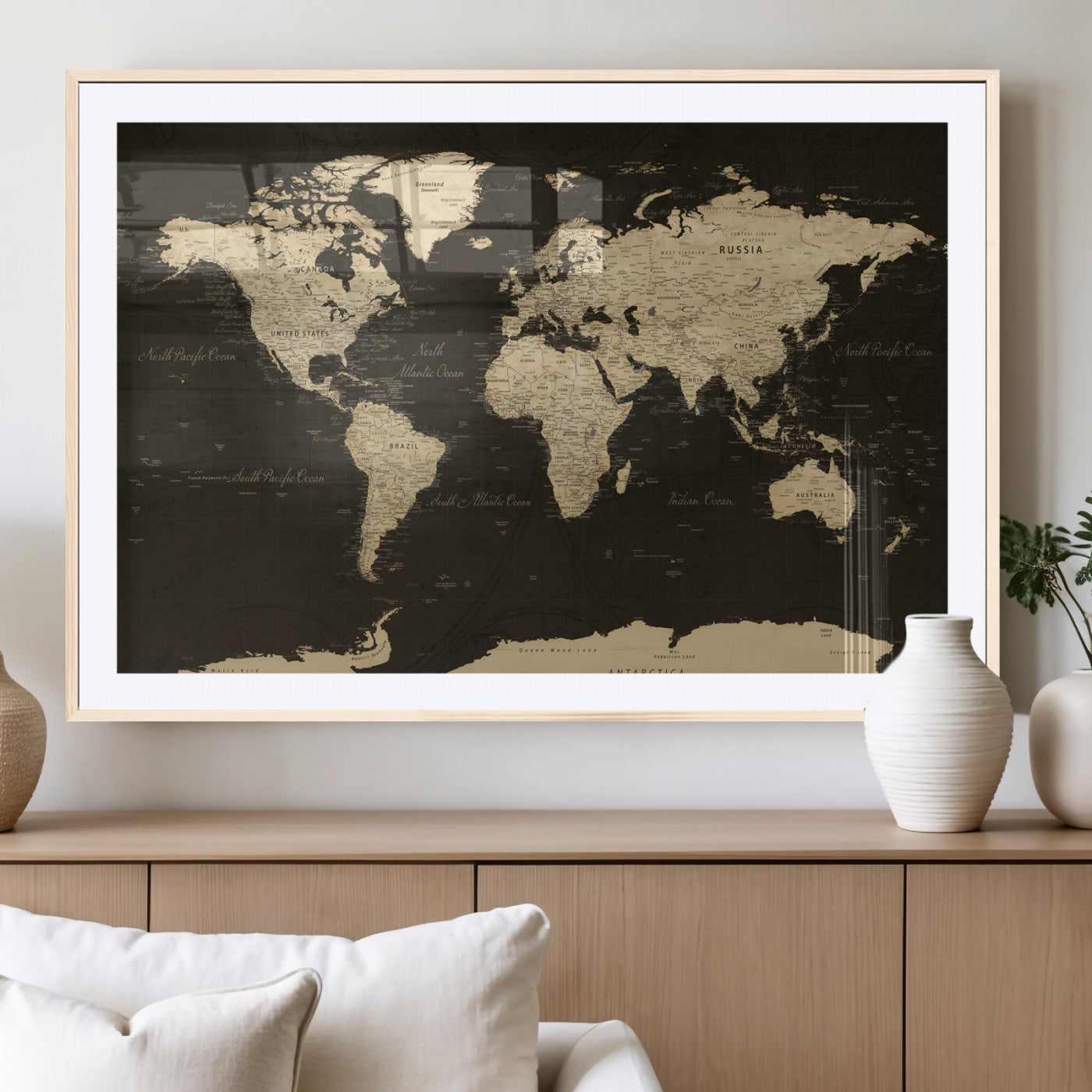 89024244-MGV-CV-36X24 - World Map Wall Art Canvas Print, Modern Decorative Framed Map Artwork Prints for Living Room, Office, Bedroom Wall Decor