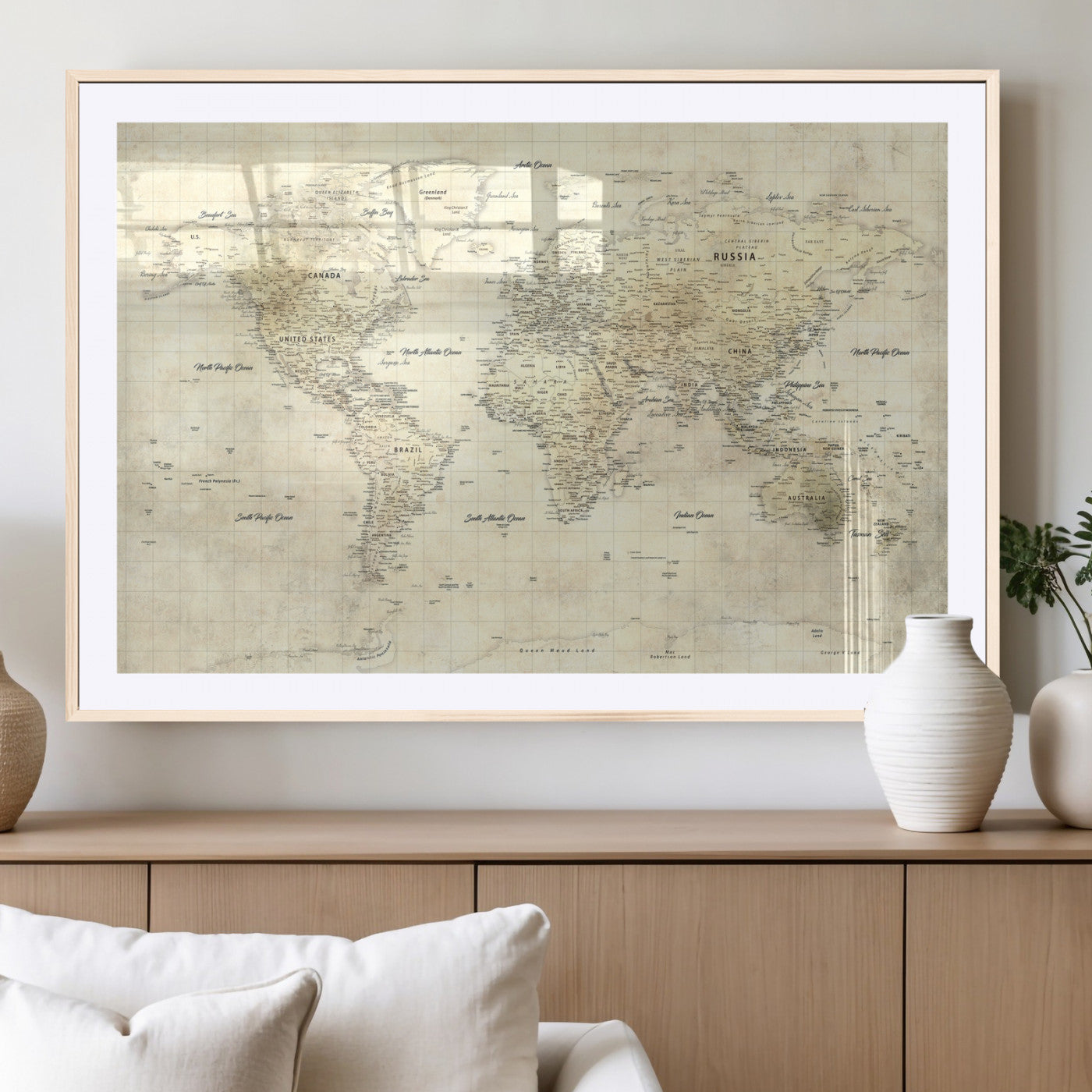 17101439-MGV-CV-36X24 - World Map Wall Art Canvas Print, Modern Decorative Framed Map Artwork Prints for Living Room, Office, Bedroom Wall Decor