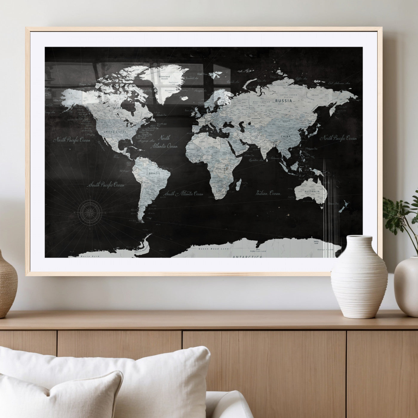 28664806-MGV-CV-36X24 - World Map Wall Art Canvas Print, Modern Decorative Framed Map Artwork Prints for Living Room, Office, Bedroom Wall Decor