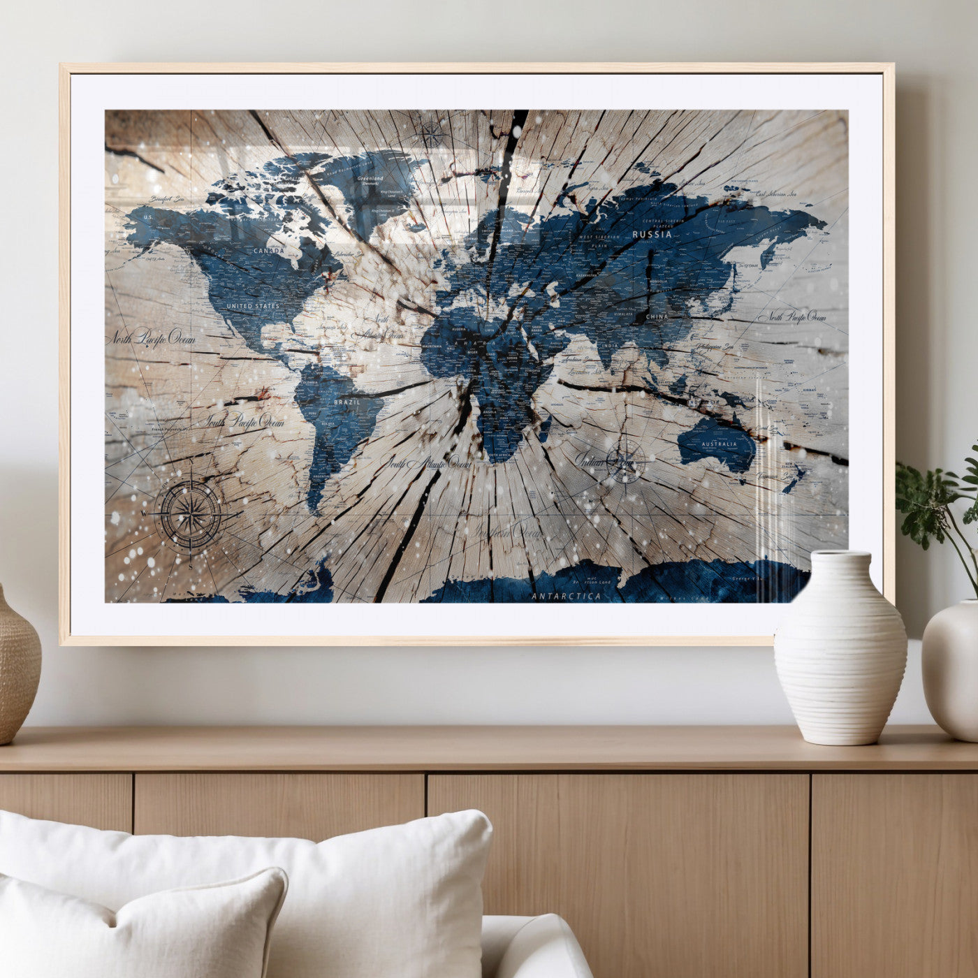 19478704-MGV-CV-36X24 - World Map Wall Art Canvas Print, Modern Decorative Framed Map Artwork Prints for Living Room, Office, Bedroom Wall Decor