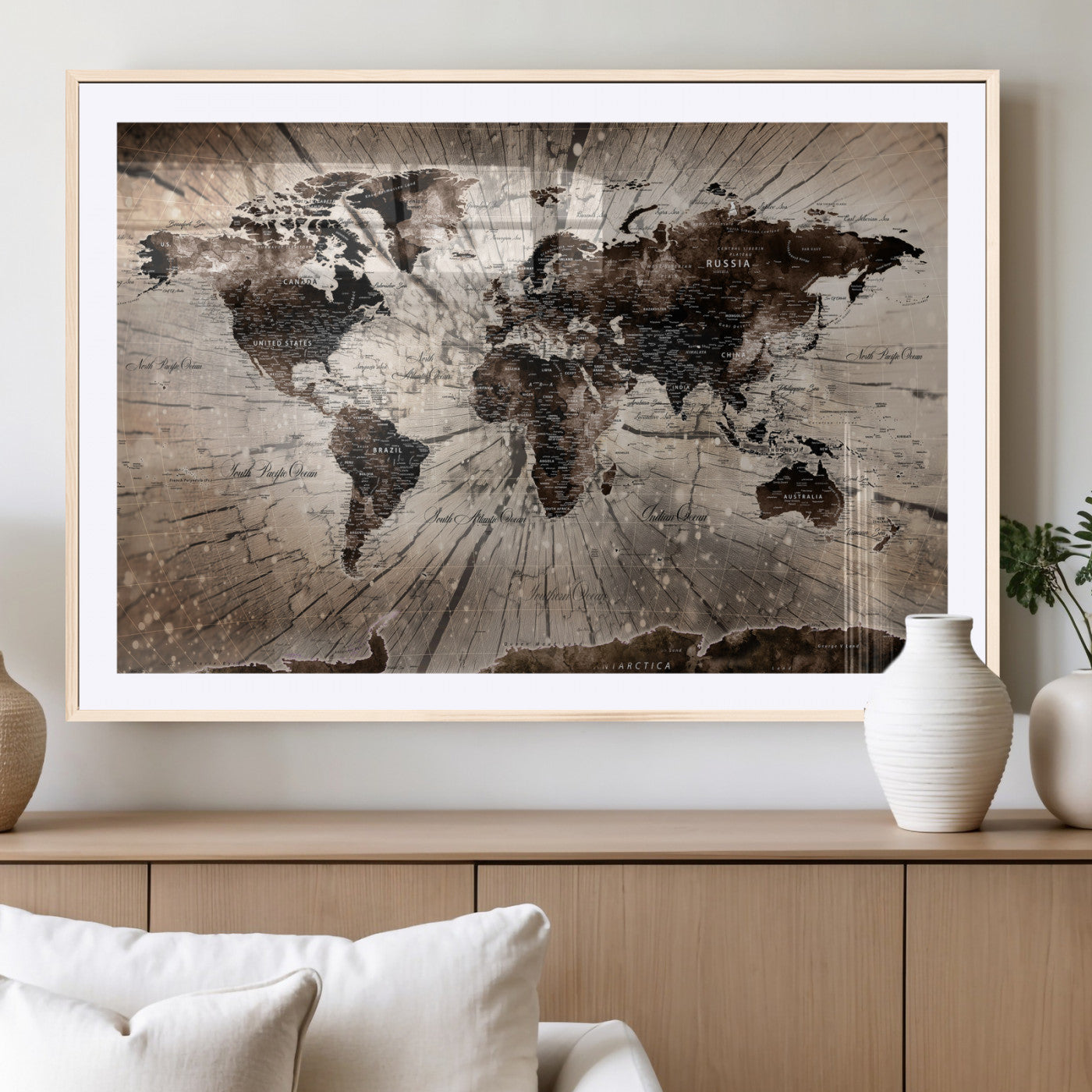 94623295-MGV-CV-36X24 - World Map Wall Art Canvas Print, Modern Decorative Framed Map Artwork Prints for Living Room, Office, Bedroom Wall Decor