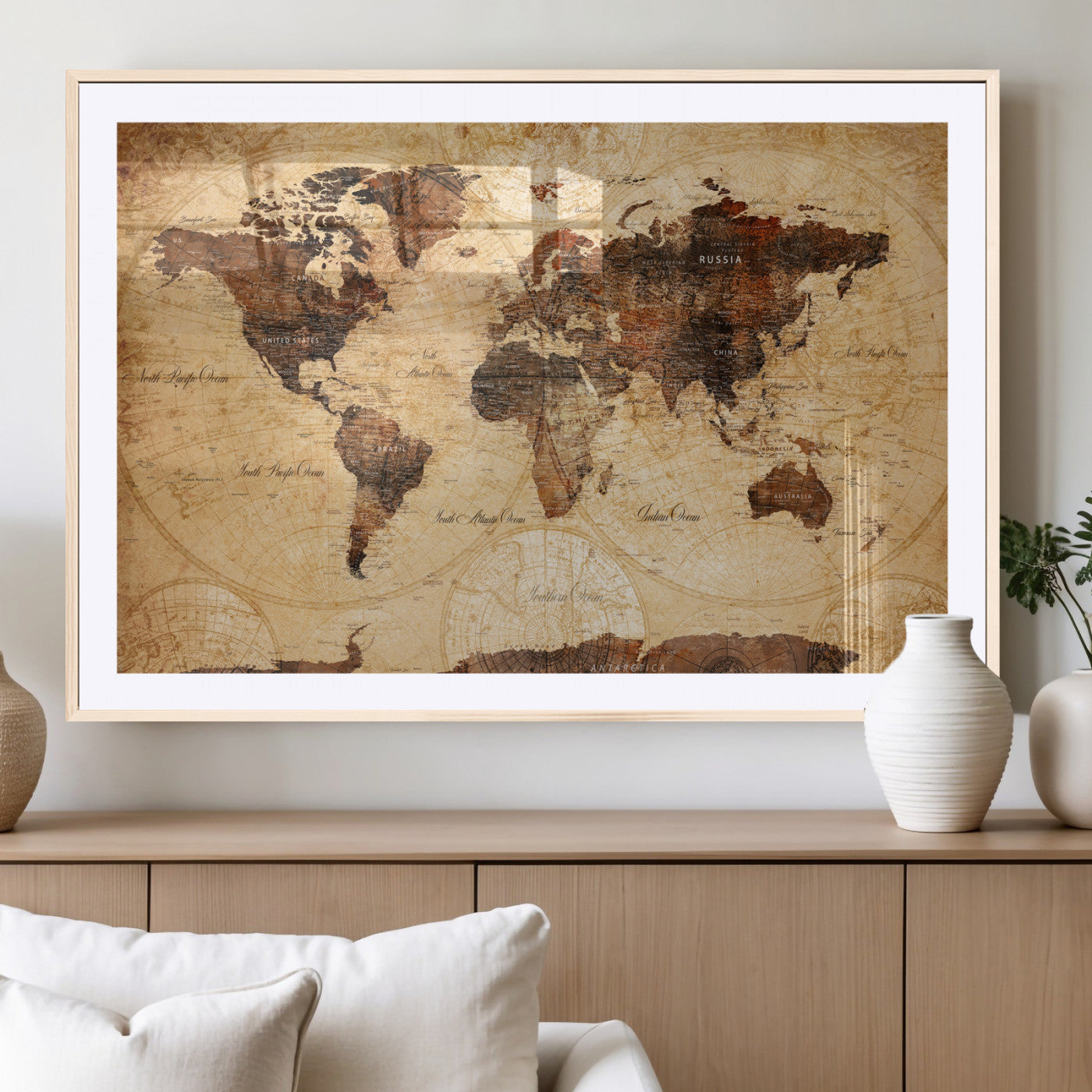 40760475-MGV-CV-36X24 - World Map Wall Art Canvas Print, Modern Decorative Framed Map Artwork Prints for Living Room, Office, Bedroom Wall Decor