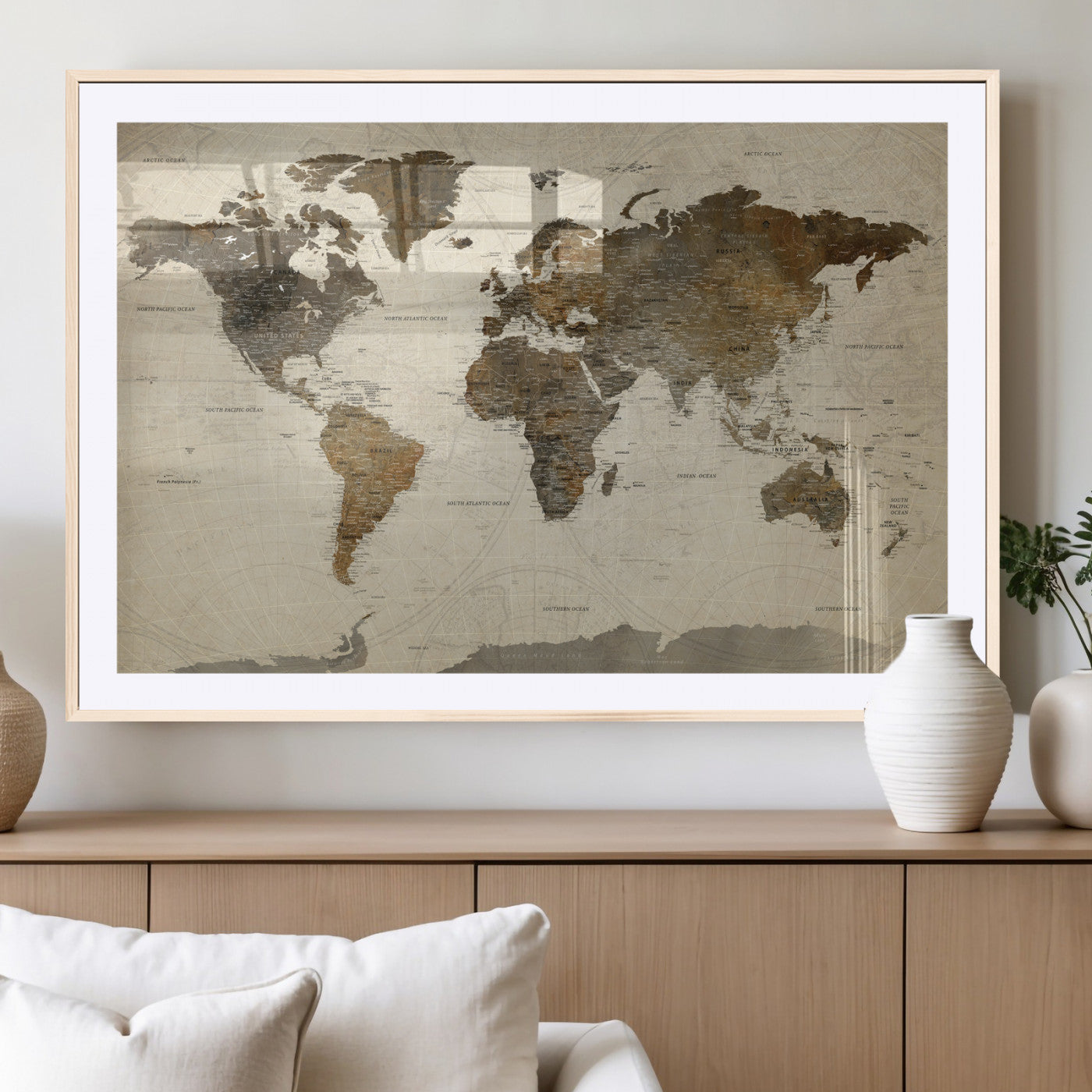 49623468-MGV-CV-36X24 - World Map Wall Art Canvas Print, Modern Decorative Framed Map Artwork Prints for Living Room, Office, Bedroom Wall Decor