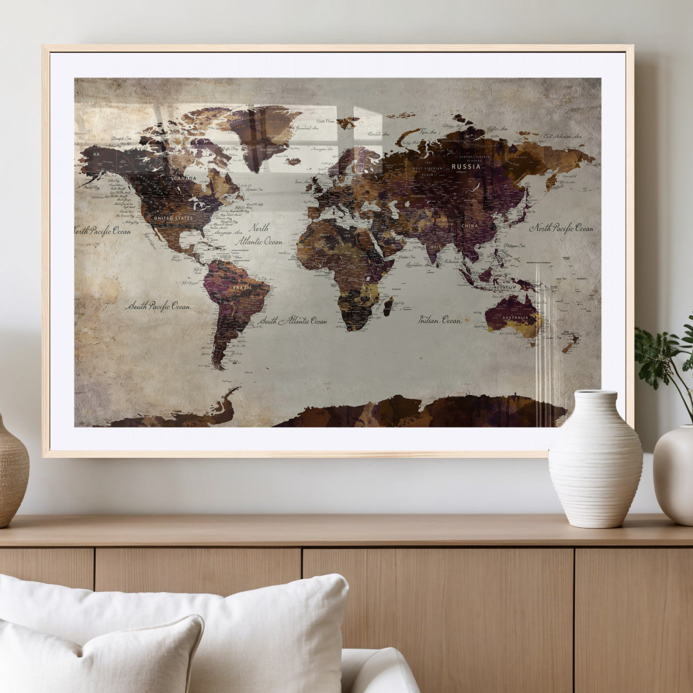 50611123-MGV-CV-36X24 - World Map Canvas Triptych – Colorful Global Wall Art for Living Rooms, Offices, and Study Spaces