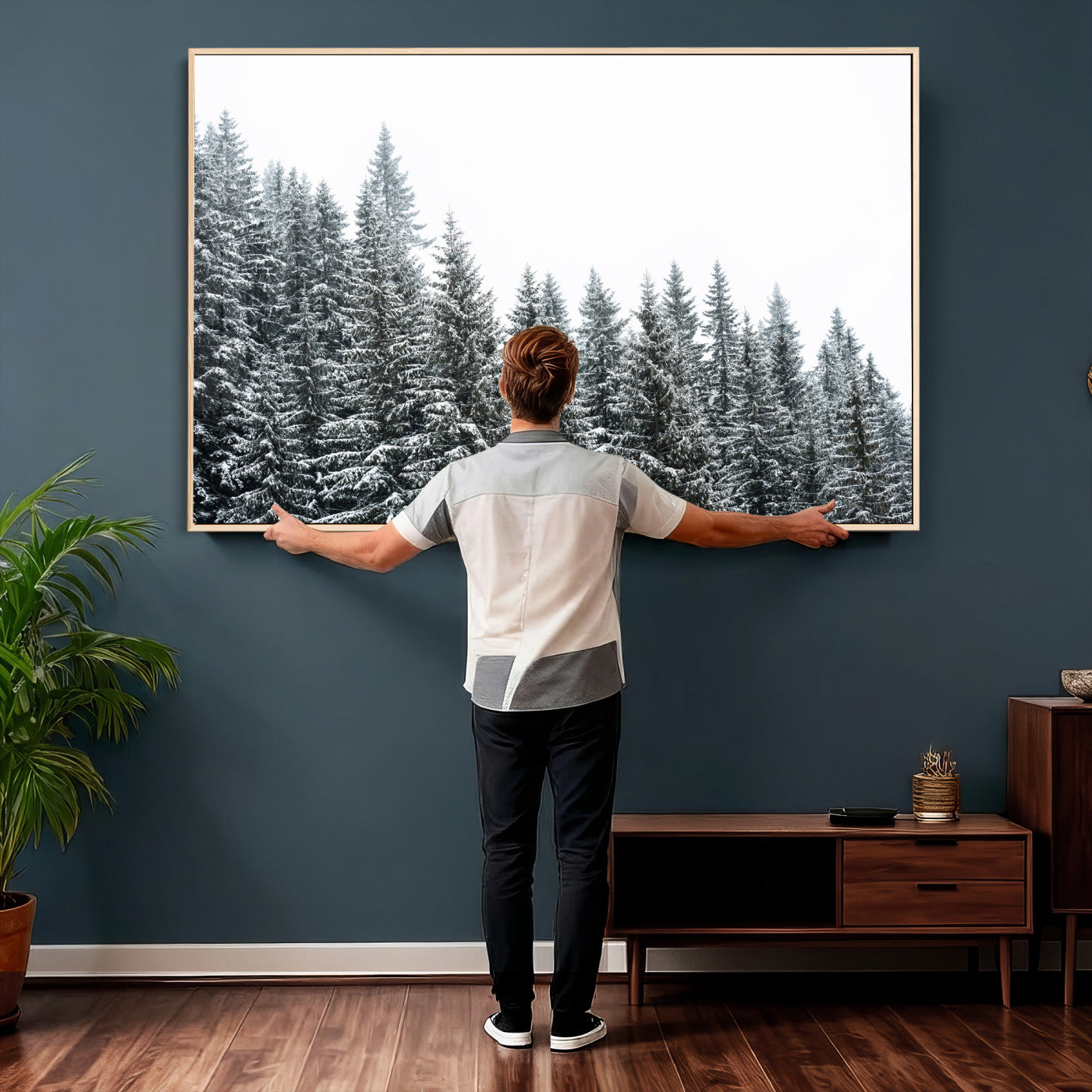 69566941-MGV-CV-36X24 - Misty Mountain Forest Canvas Print, Foggy Pine Trees Nature Wall Art, Framed Canvas Ready to Hang