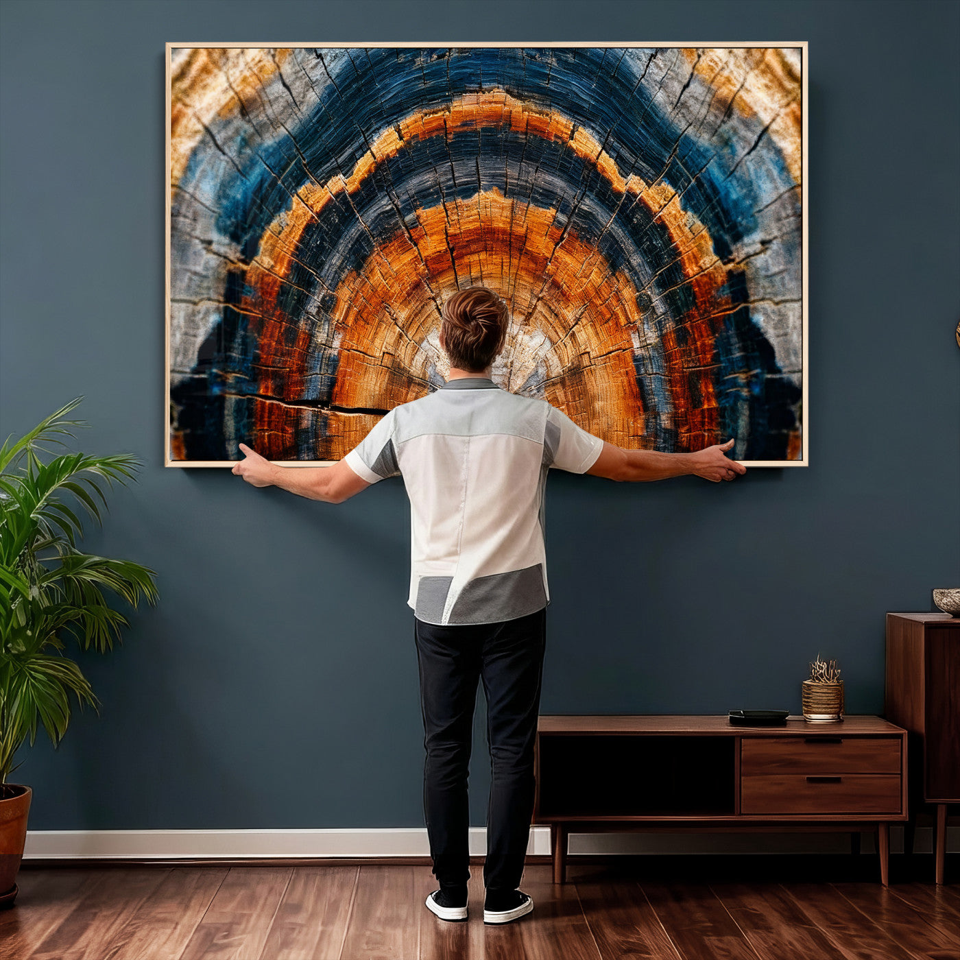 92693966N-MGV-CV-36X24 - Abstract Wood Grain Canvas Print, Tree Ring Pattern Wall Art, Framed Canvas Ready to Hang