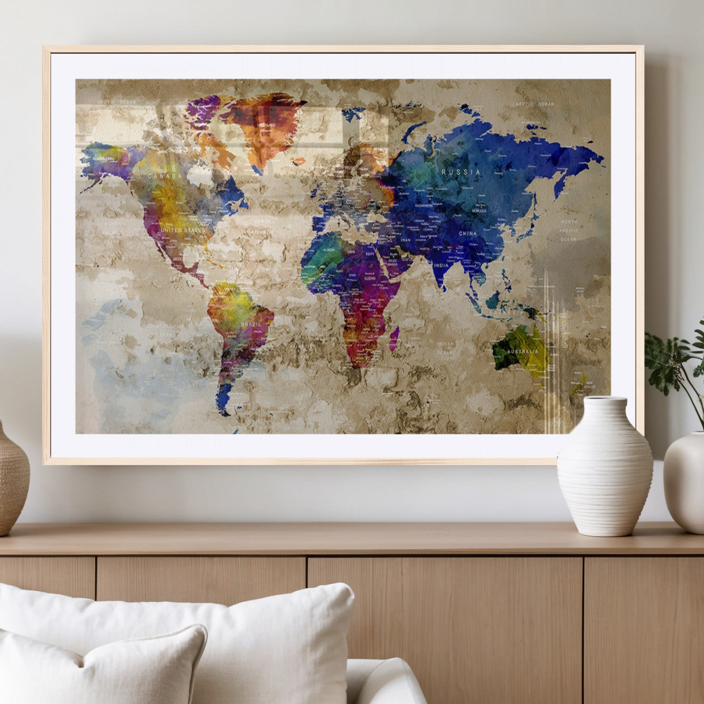 MGC-FP-36x24 - World Map Wall Art Canvas Print for Home and Office Decor
