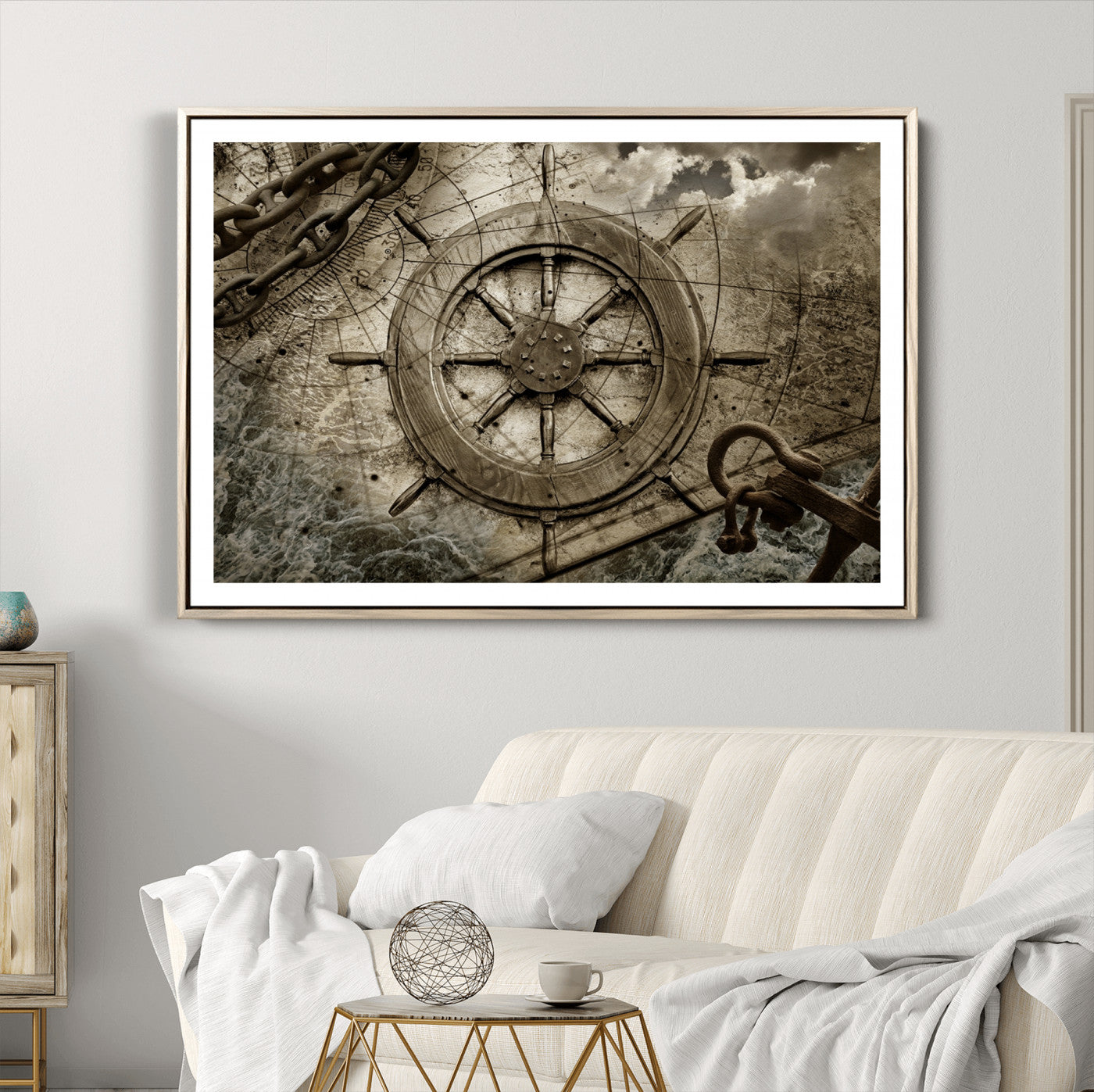 98180-MGV-CV-36X24-Wooden Ship Wheel Canvas Print, Multi Panel Canvas Wall Art Print