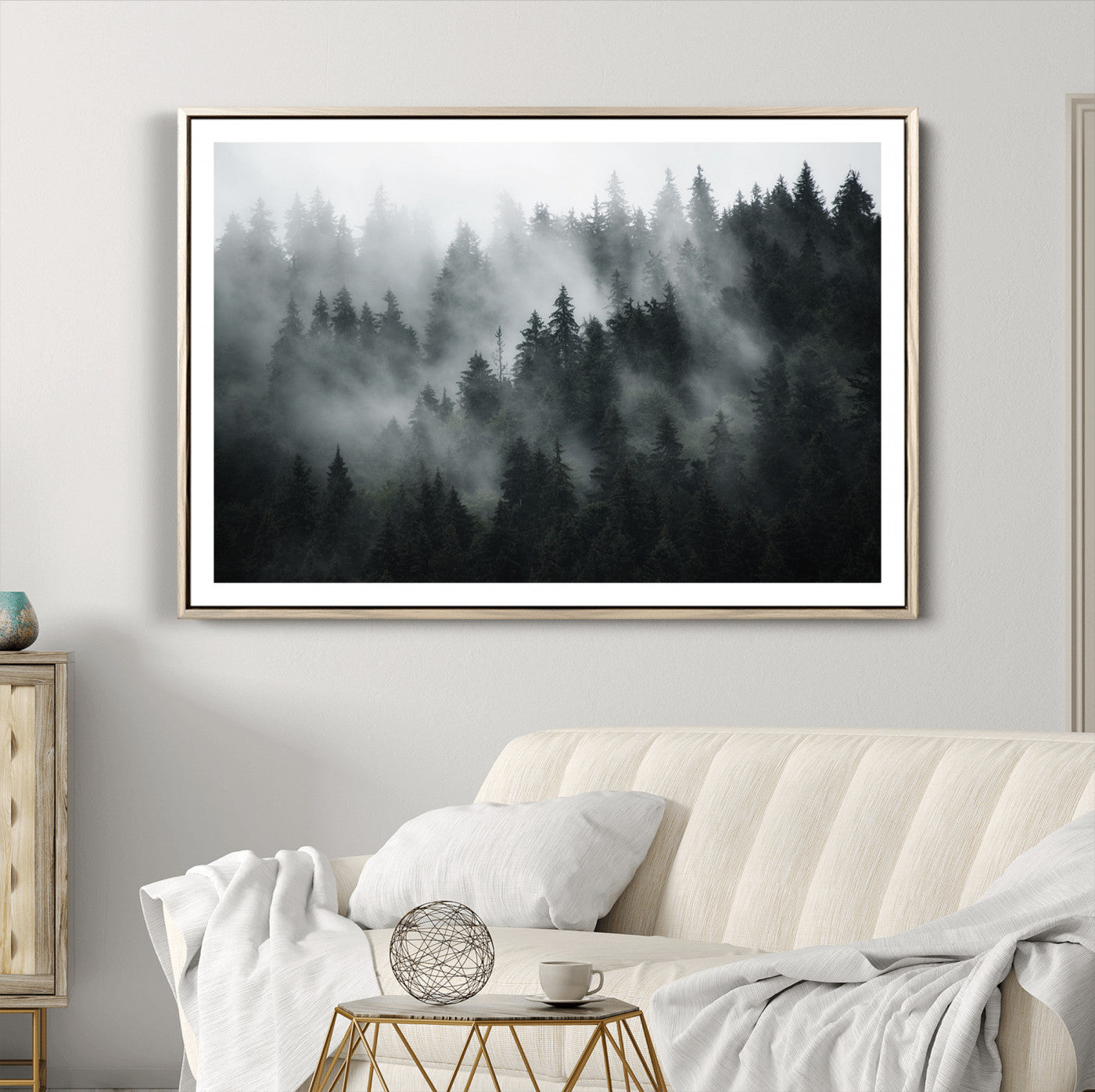52359-MGV-CV-36X24-Foggy Forest Wall Art Canvas Print | 3 Panel Large Misty Landscape for Dining Room, Office, or Living Room | Ready to Hang Nature Deco
