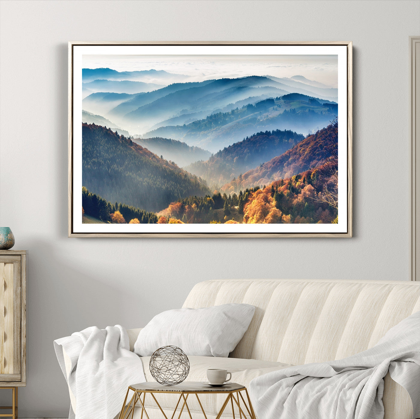 23293-MGV-CV-36X24-Misty Mountain Sunrise Triptych Canvas Print – Autumn Landscape Wall Art – Scenic Nature Decor – Ready to Hang