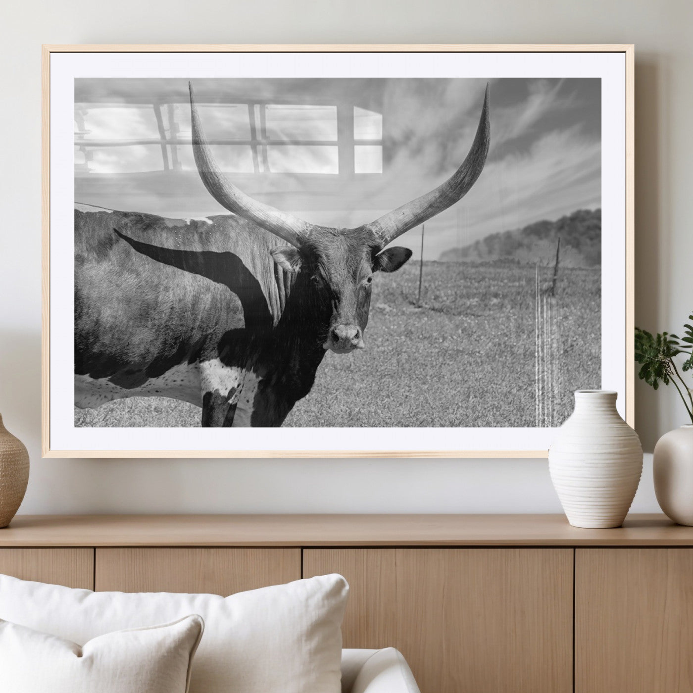 MGC-FP-36x24 - Cattle Wall Art Longhorn Cow Canvas Print