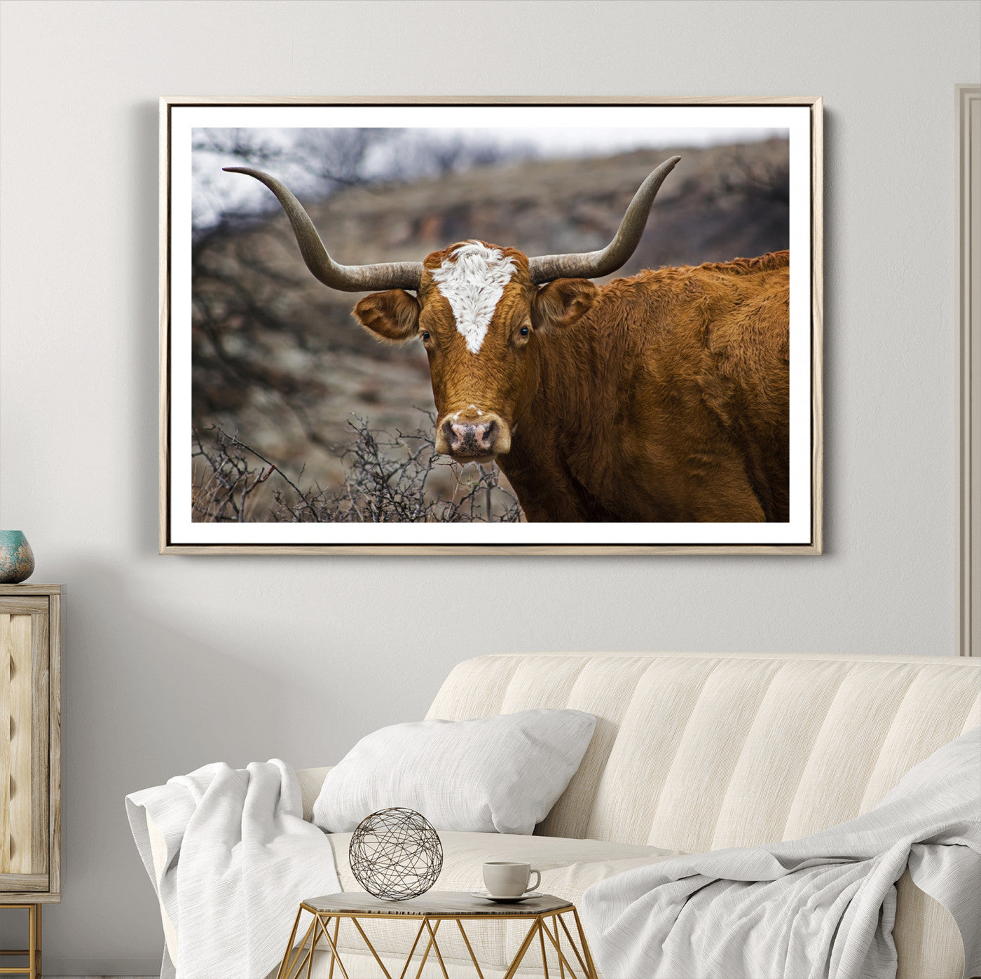 71797-MGV-CV-36X24-Texas Longhorn Canvas Wall Art - Longhorn Steer Canvas Wall Art Print- Rustic Western Animal Print, Large Longhorn Decor for Living Room,