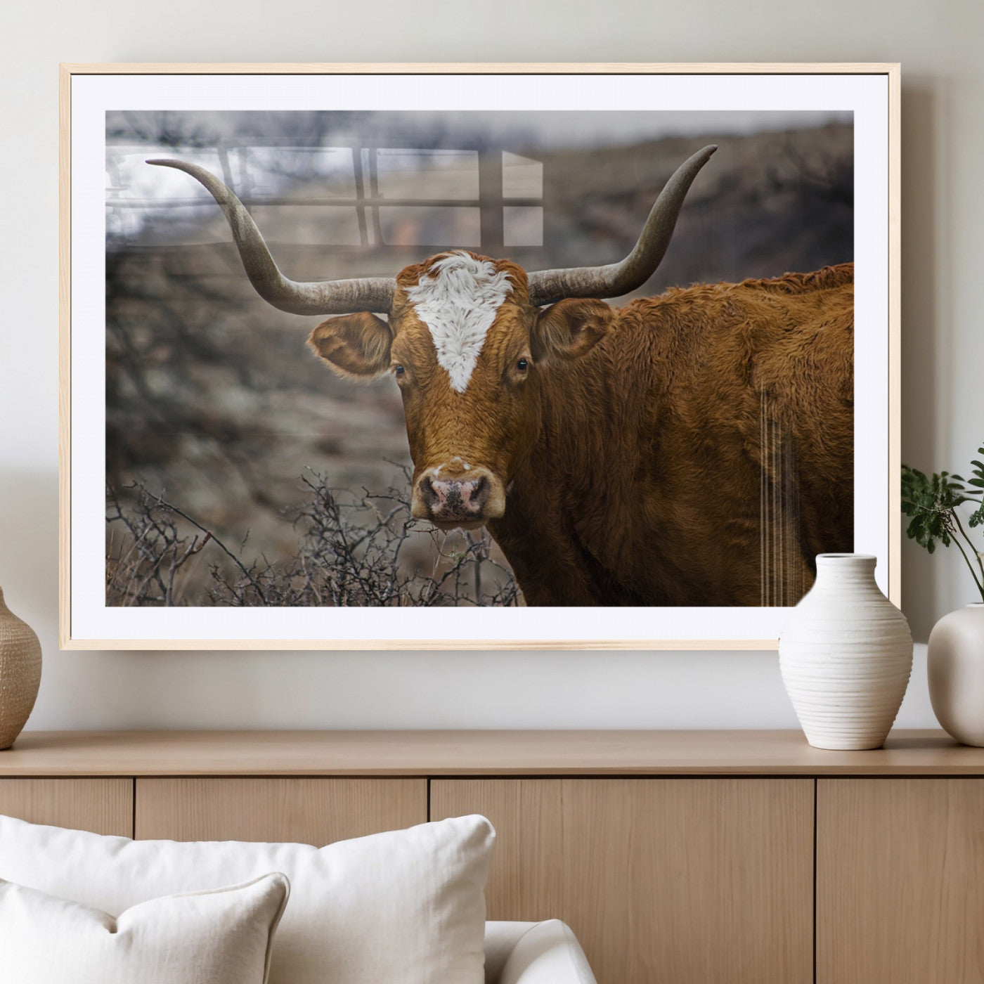 MGC-FP-36x24 - Texas Longhorn Canvas Wall Art - Longhorn Steer Canvas Wall Art Print- Rustic Western Animal Print,